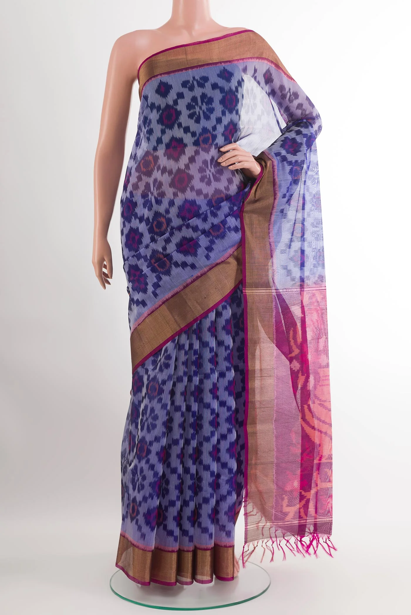 Blue Blended Silk Cotton Saree