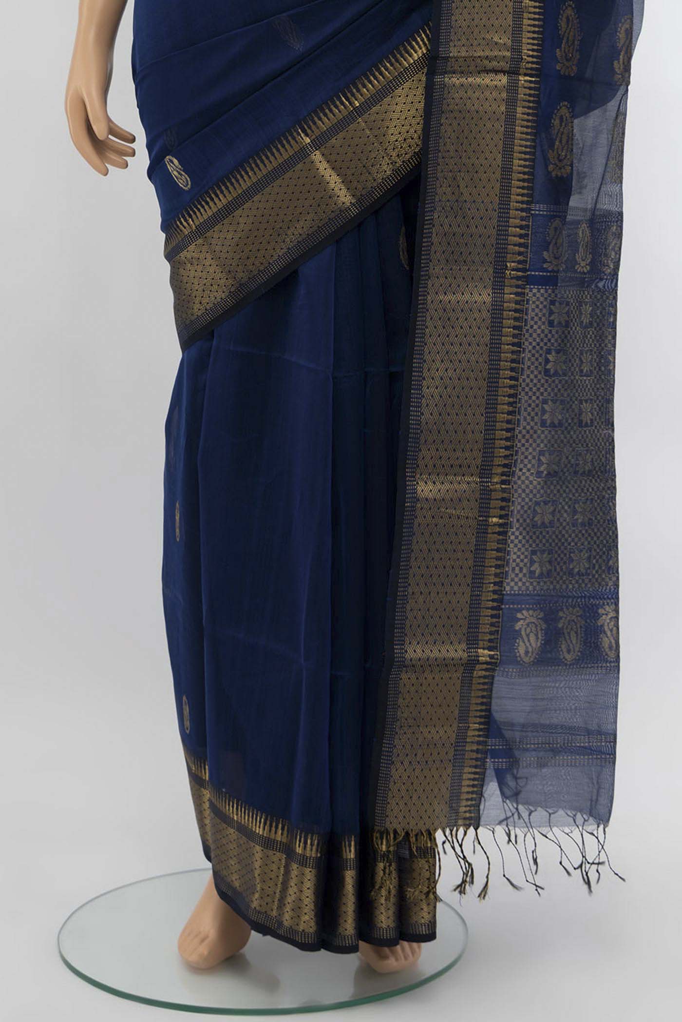 Blue Maheshwari Silk Cotton Saree - Image 3