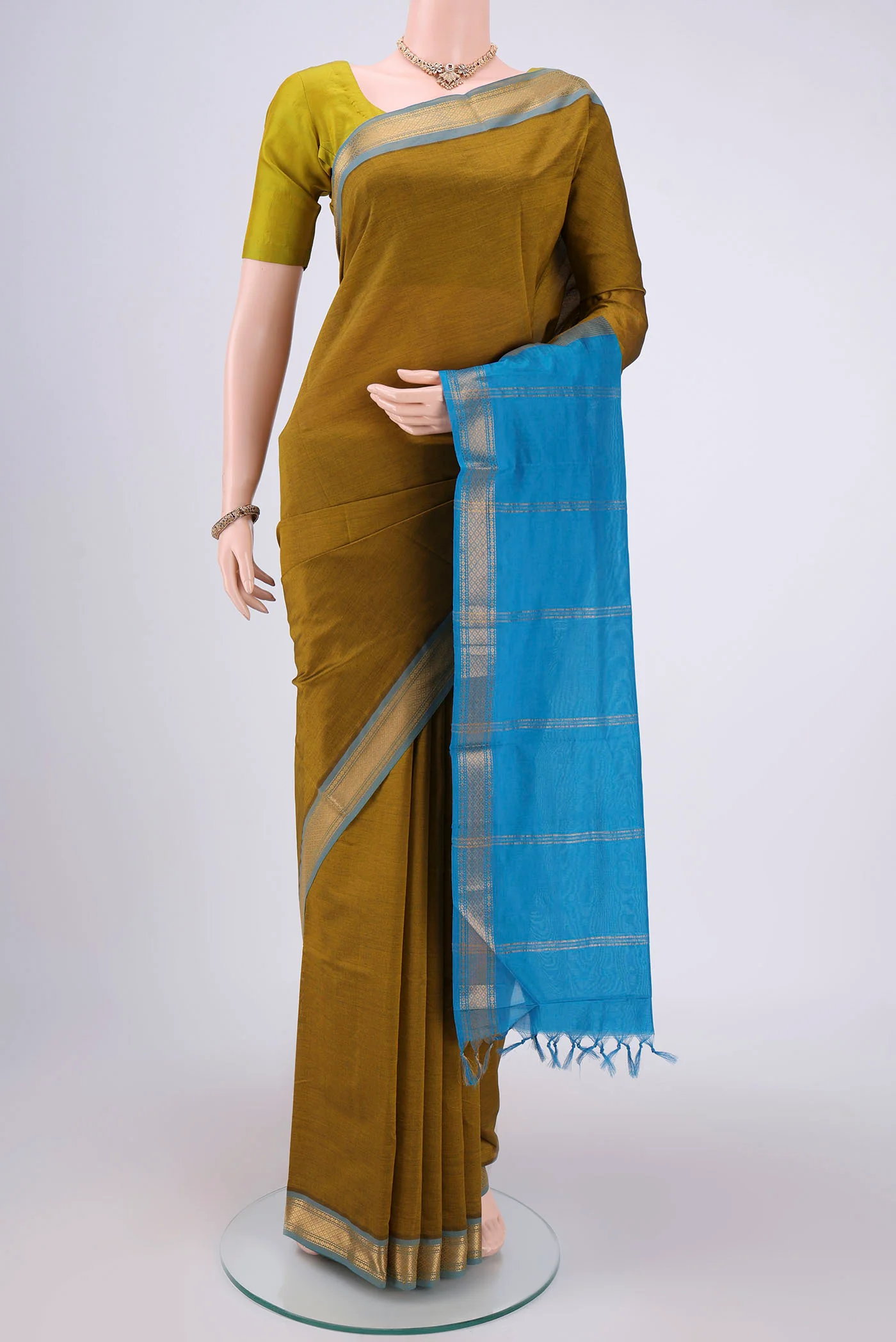 Mehandi Green Blended Poly Cotton Saree