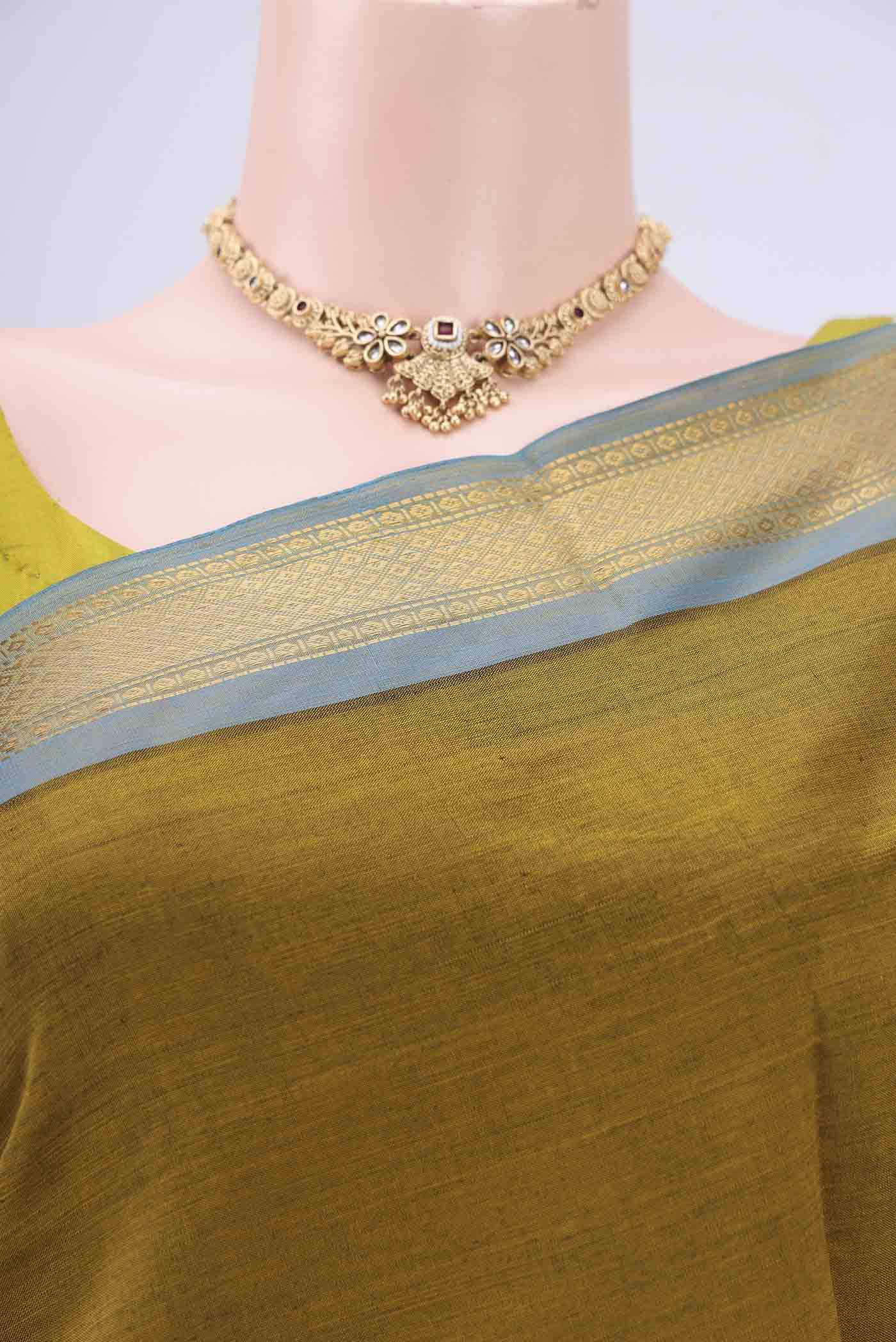 Mehandi Green Blended Poly Cotton Saree - Image 2