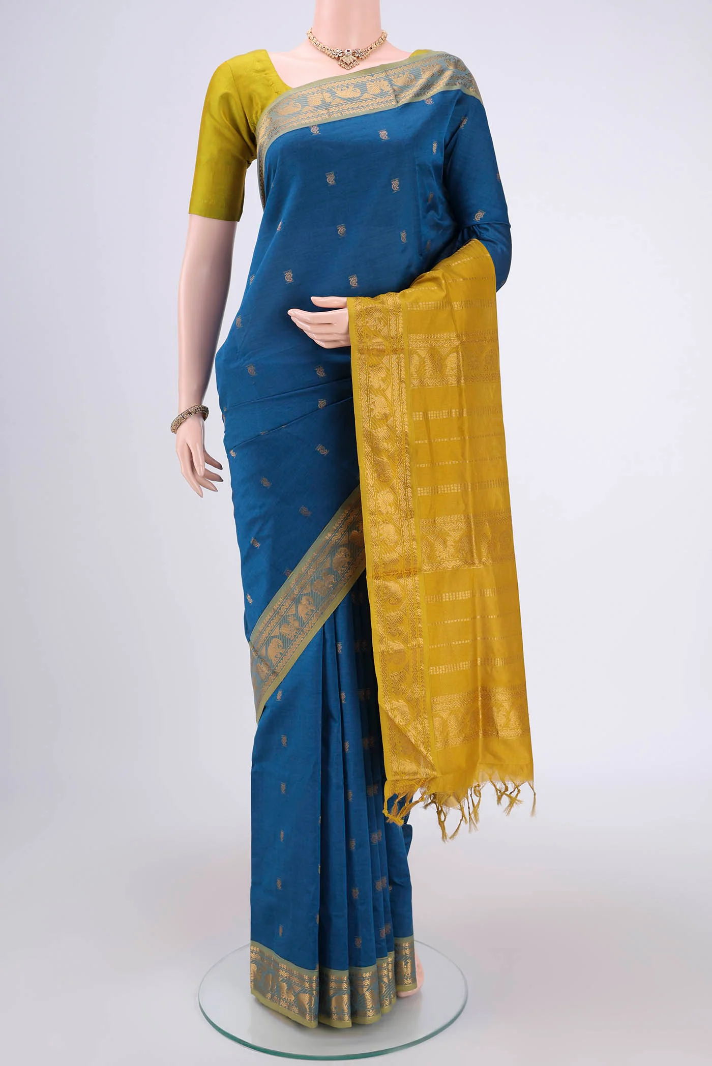 Blue Blended Poly Cotton Saree