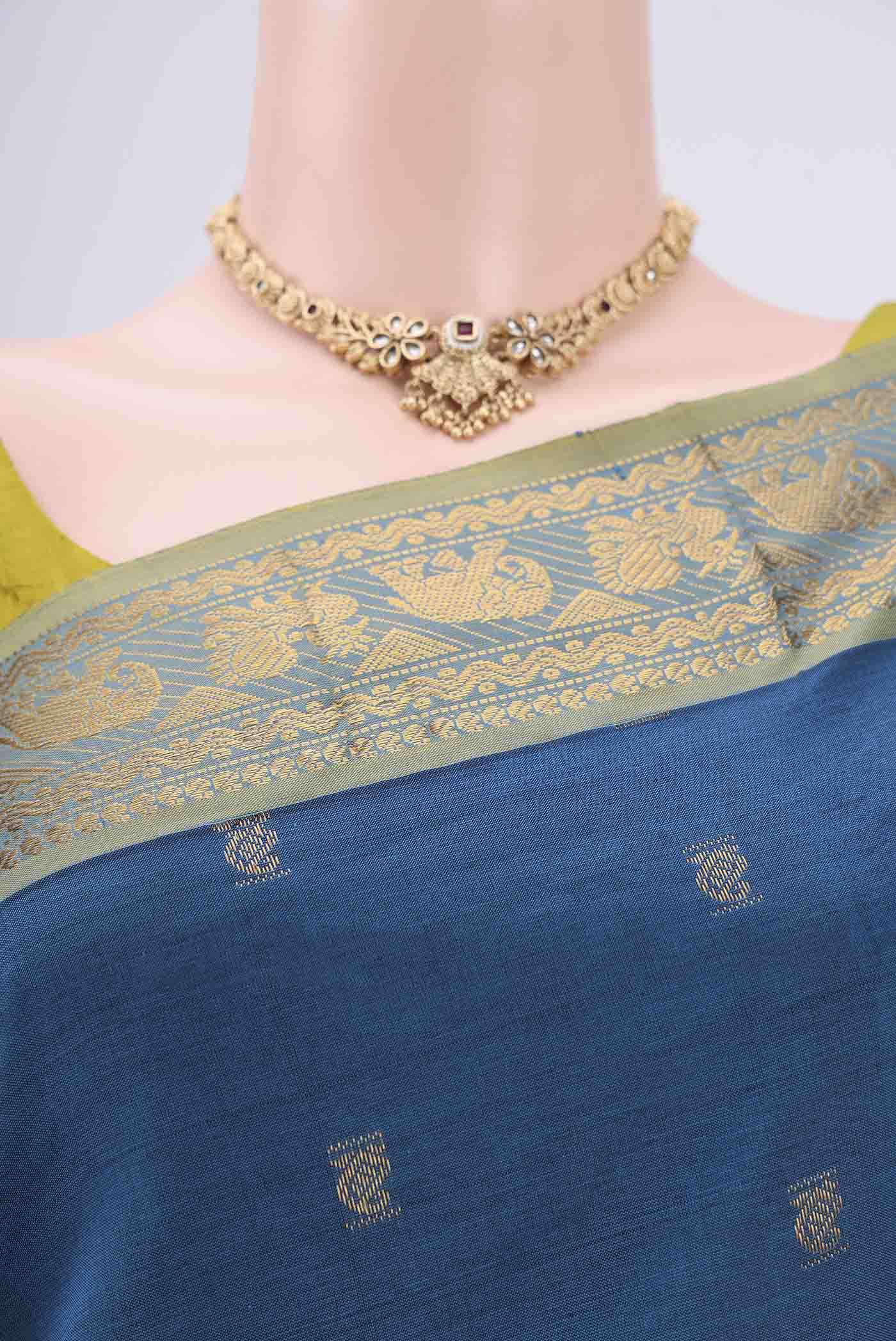Blue Blended Poly Cotton Saree - Image 2