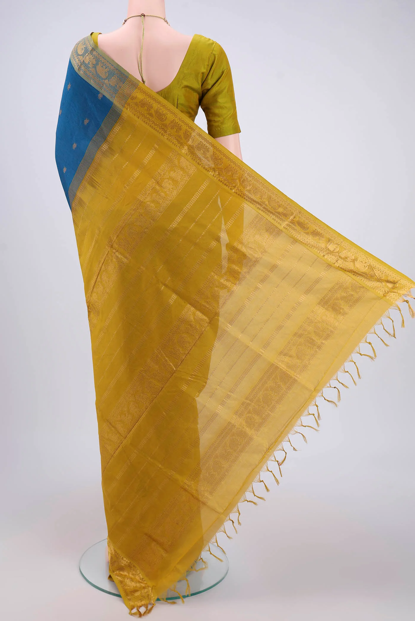 Blue Blended Poly Cotton Saree - Image 3