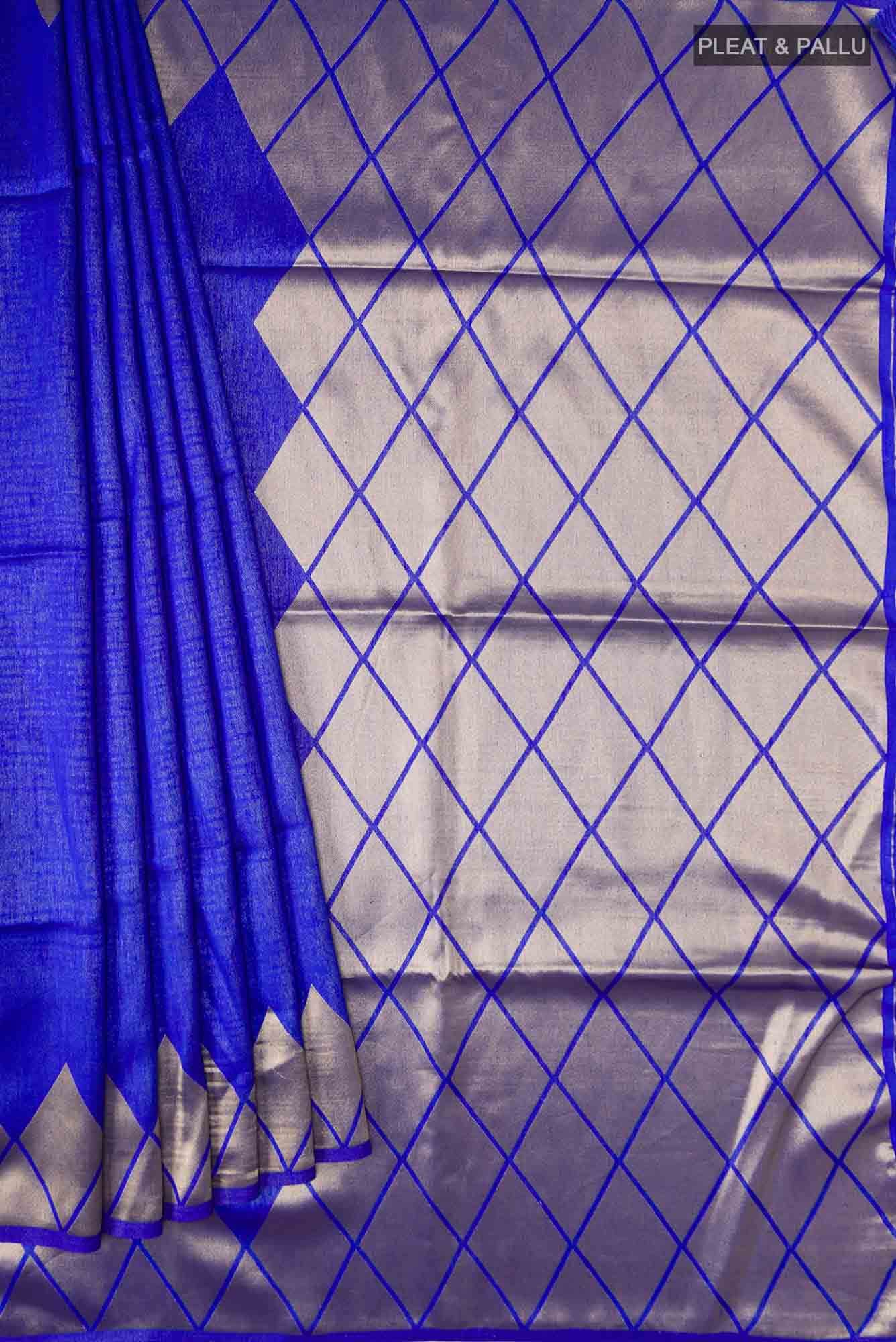 Blue Blended Tussar Silk Saree - Image 2