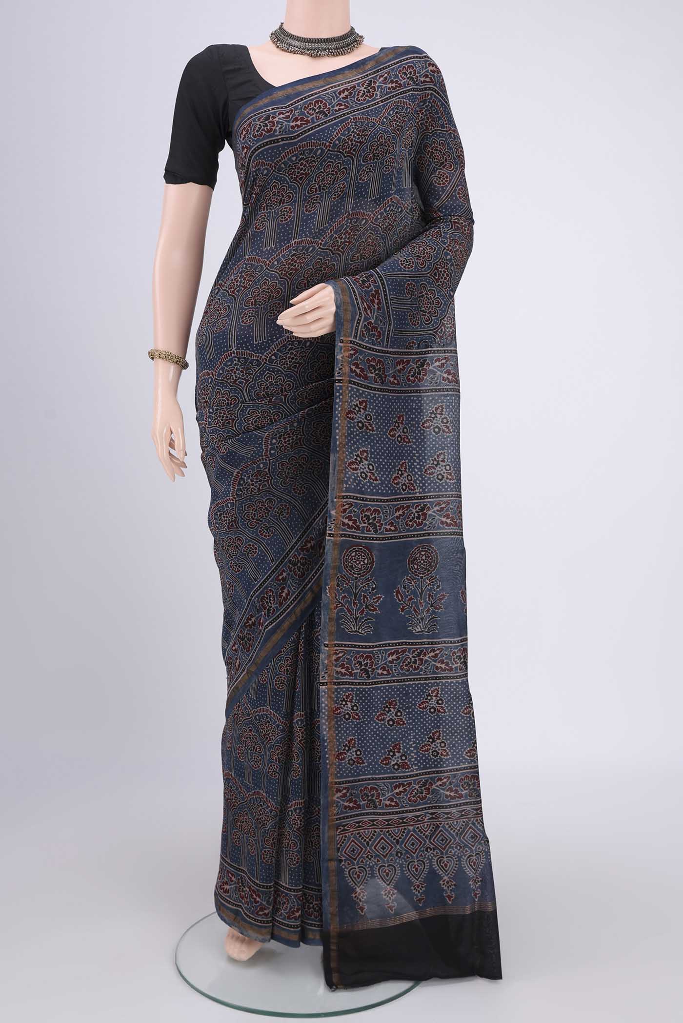 Blue Chanderi Silk Cotton Saree