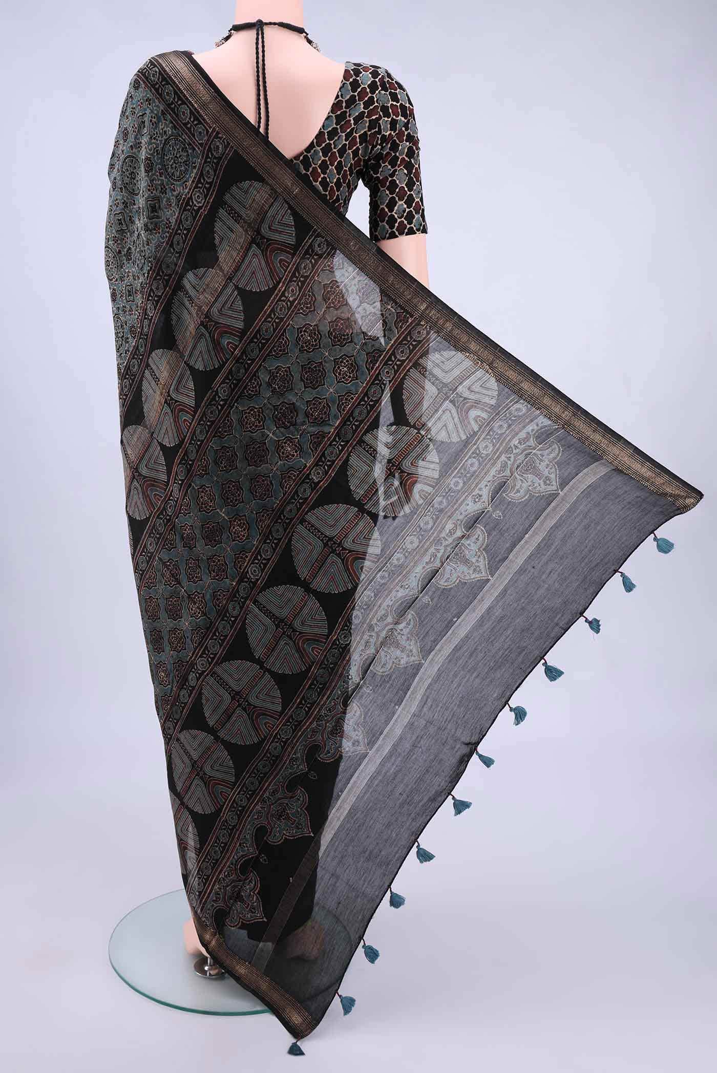 Blue Chanderi Silk Cotton Saree - Image 2
