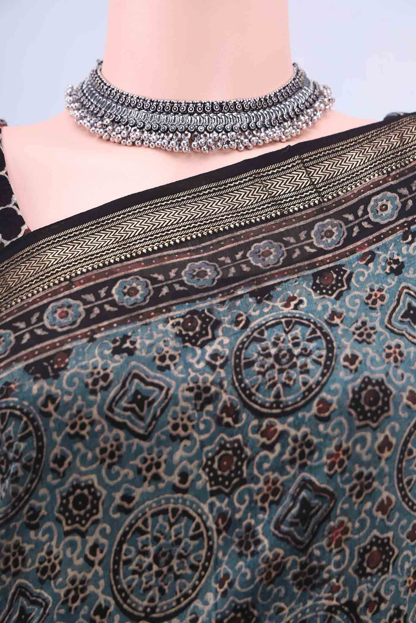 Blue Chanderi Silk Cotton Saree - Image 3