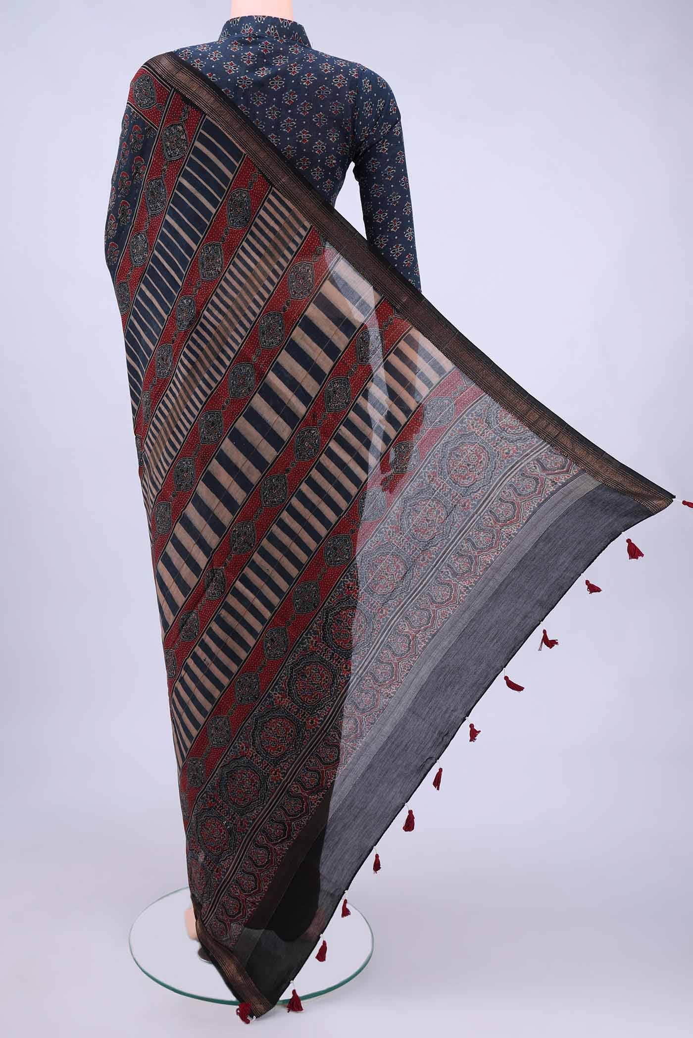Blue Chanderi Silk Cotton Saree - Image 2