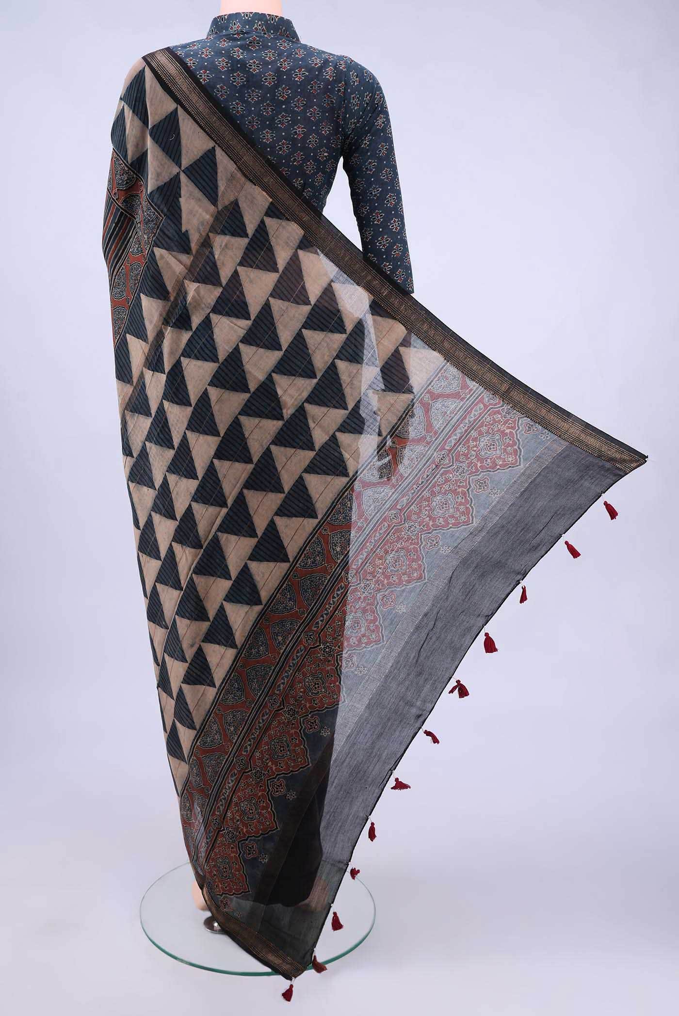 Blue Chanderi Silk Cotton Saree - Image 2
