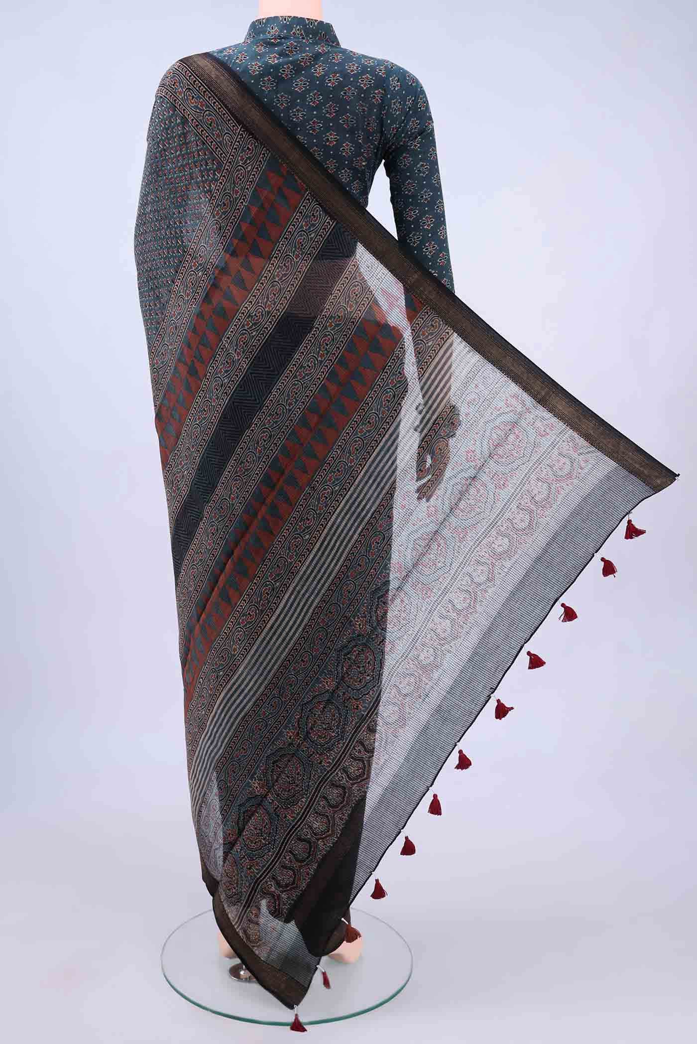 Blue Chanderi Silk Cotton Saree - Image 2