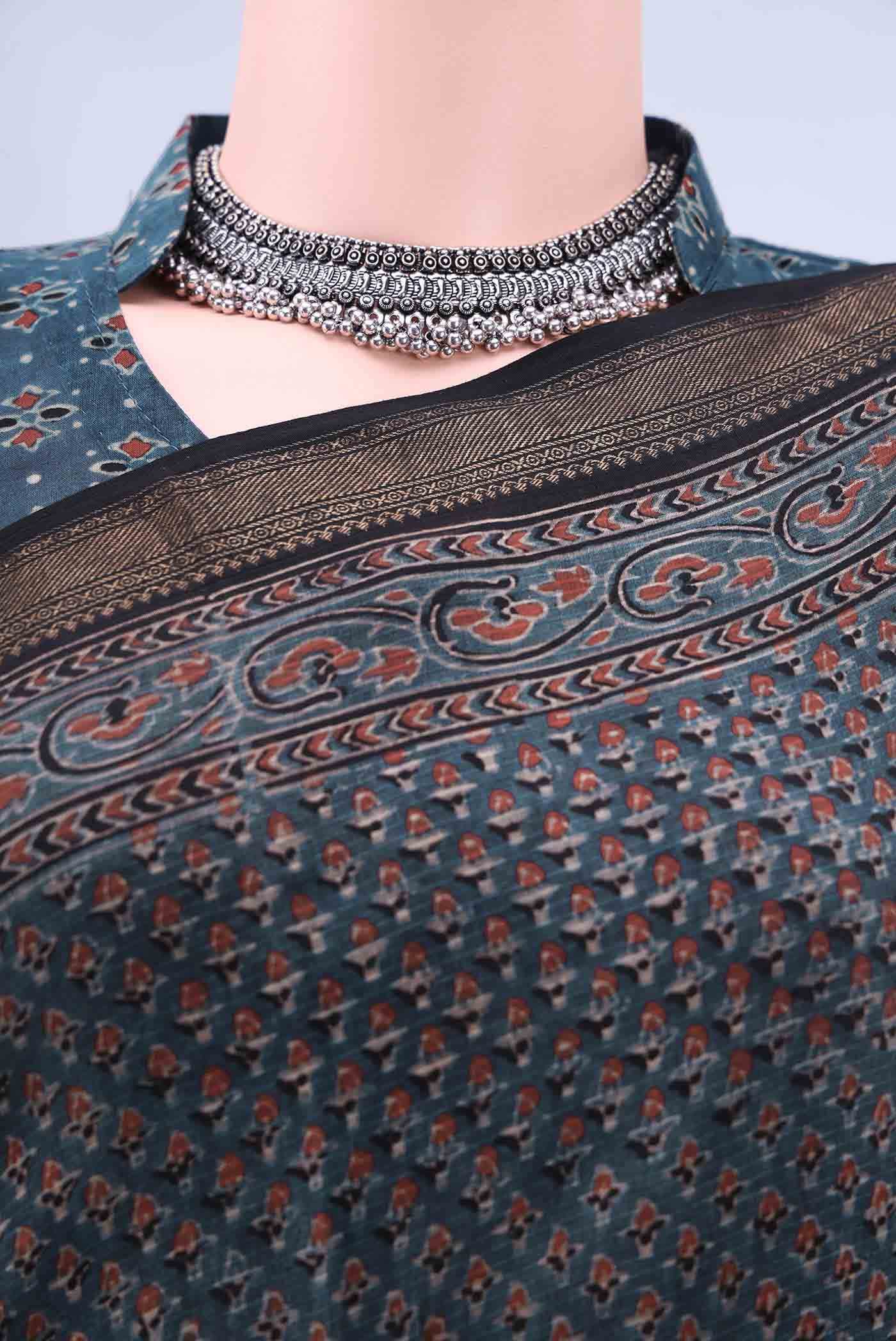 Blue Chanderi Silk Cotton Saree - Image 3
