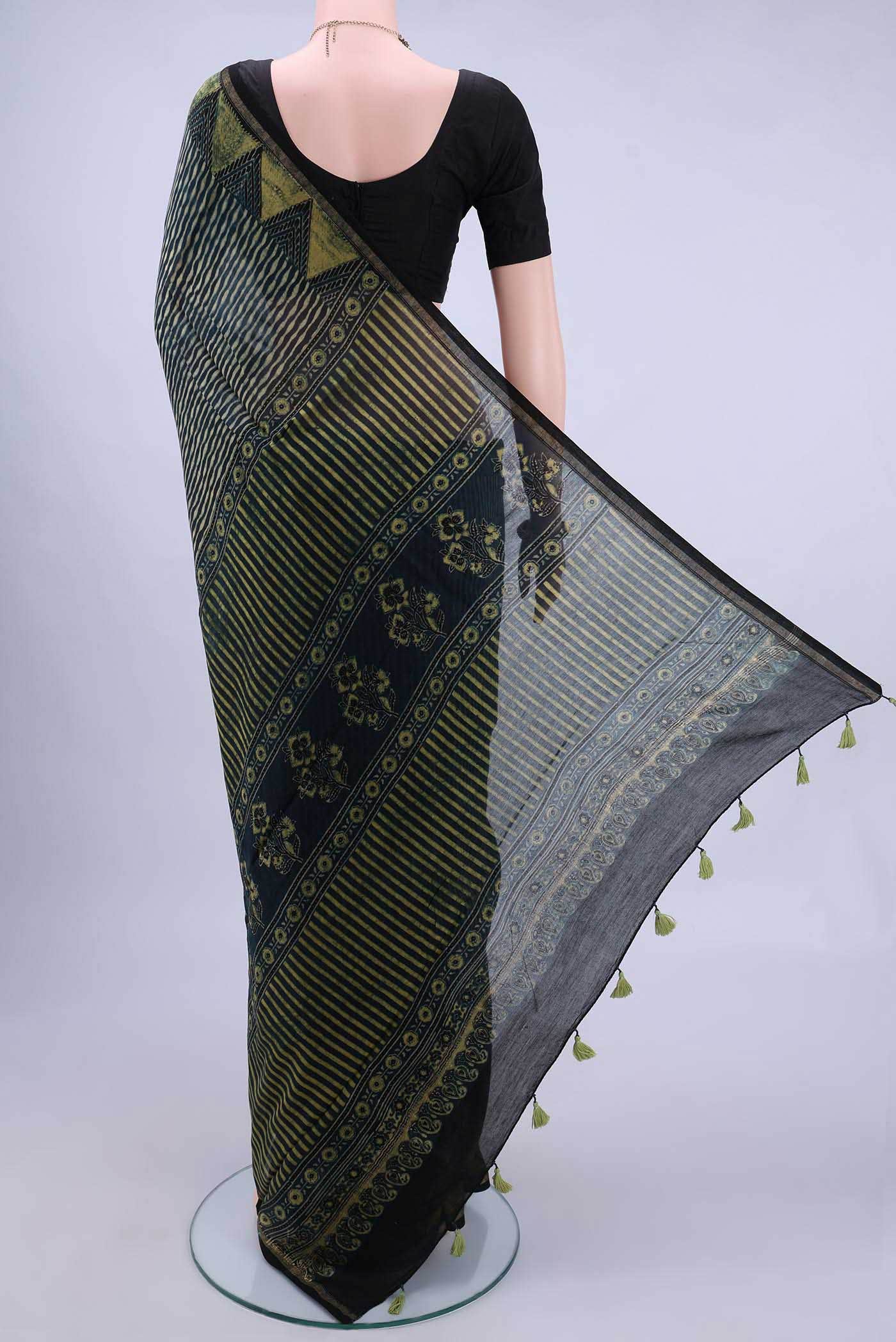 Blue Chanderi Silk Cotton Saree - Image 2