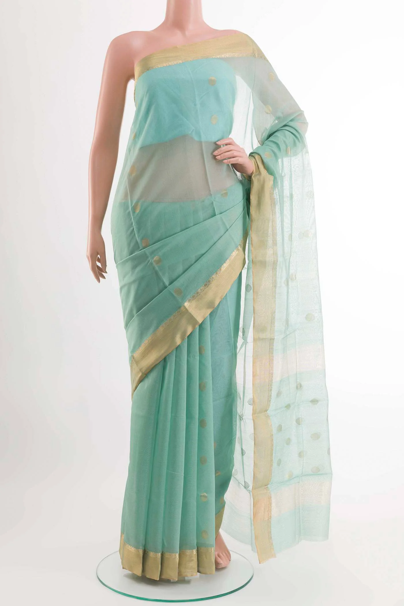 Light Blue Chanderi Silk Cotton Saree
