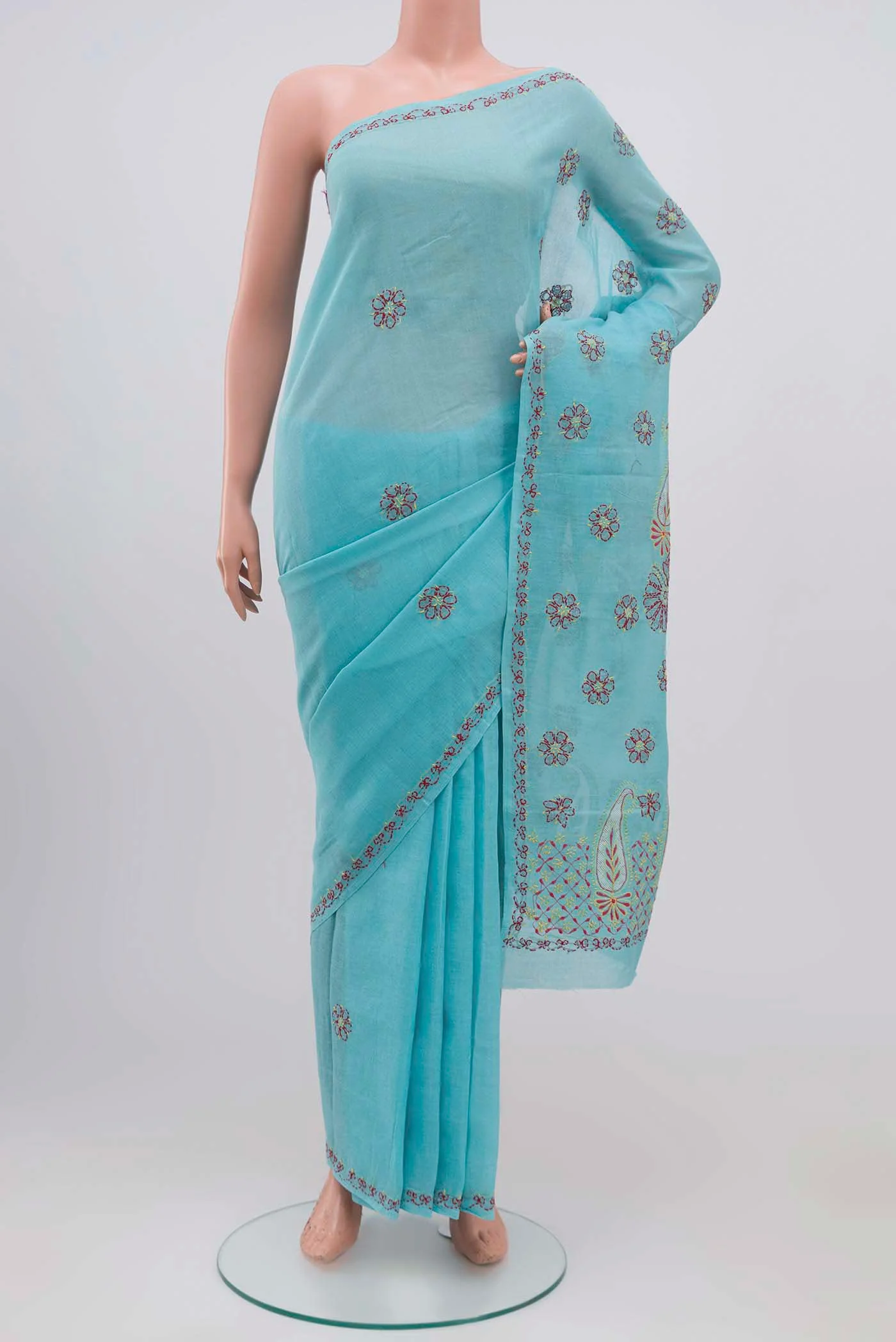 Blue Chikankari Cotton Saree