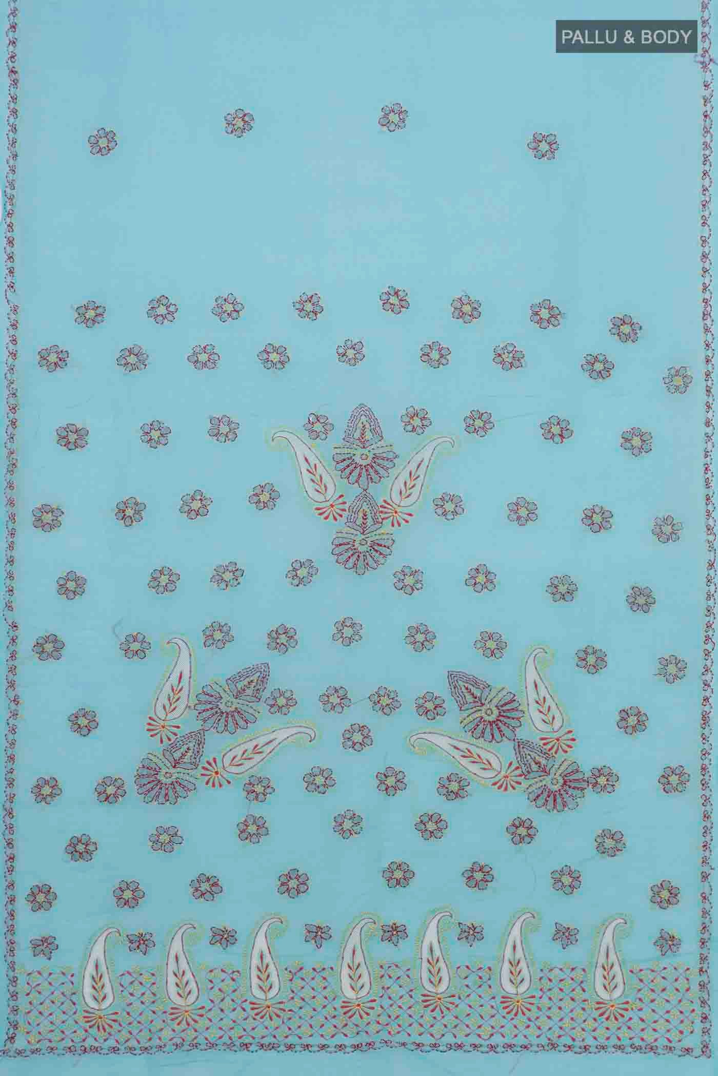 Blue Chikankari Cotton Saree - Image 3