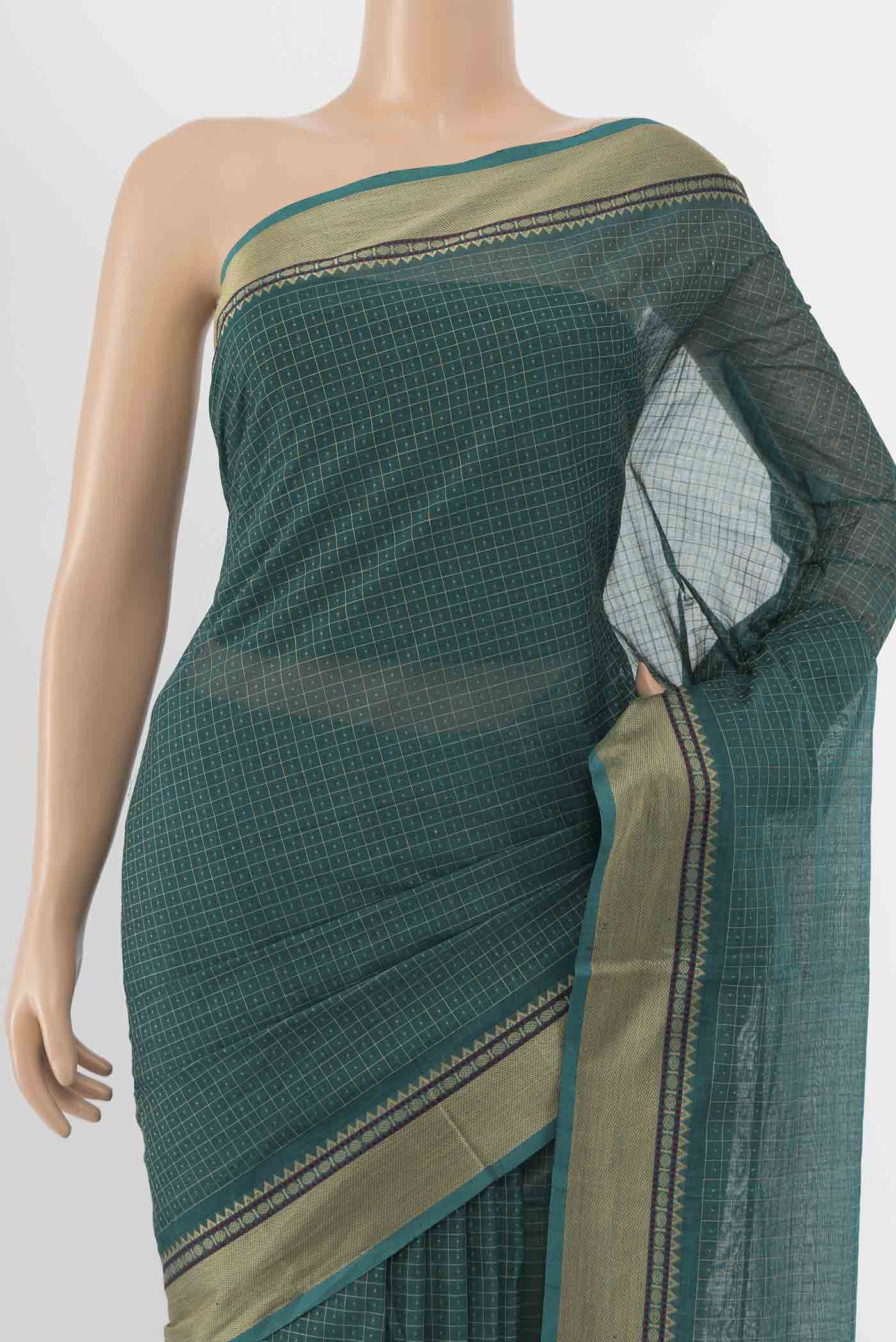 Blue Coimbatore Cotton Saree - Image 2