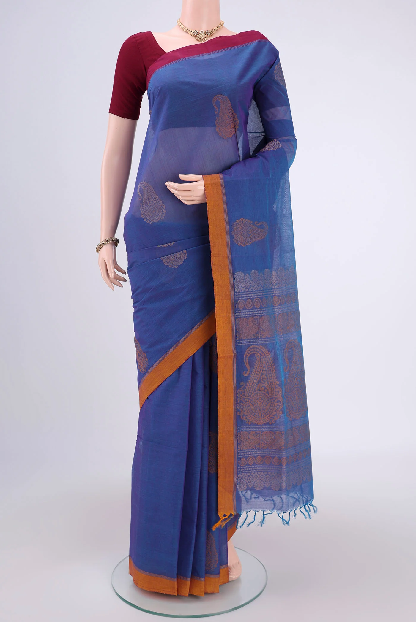 Blue Coimbatore Cotton Saree