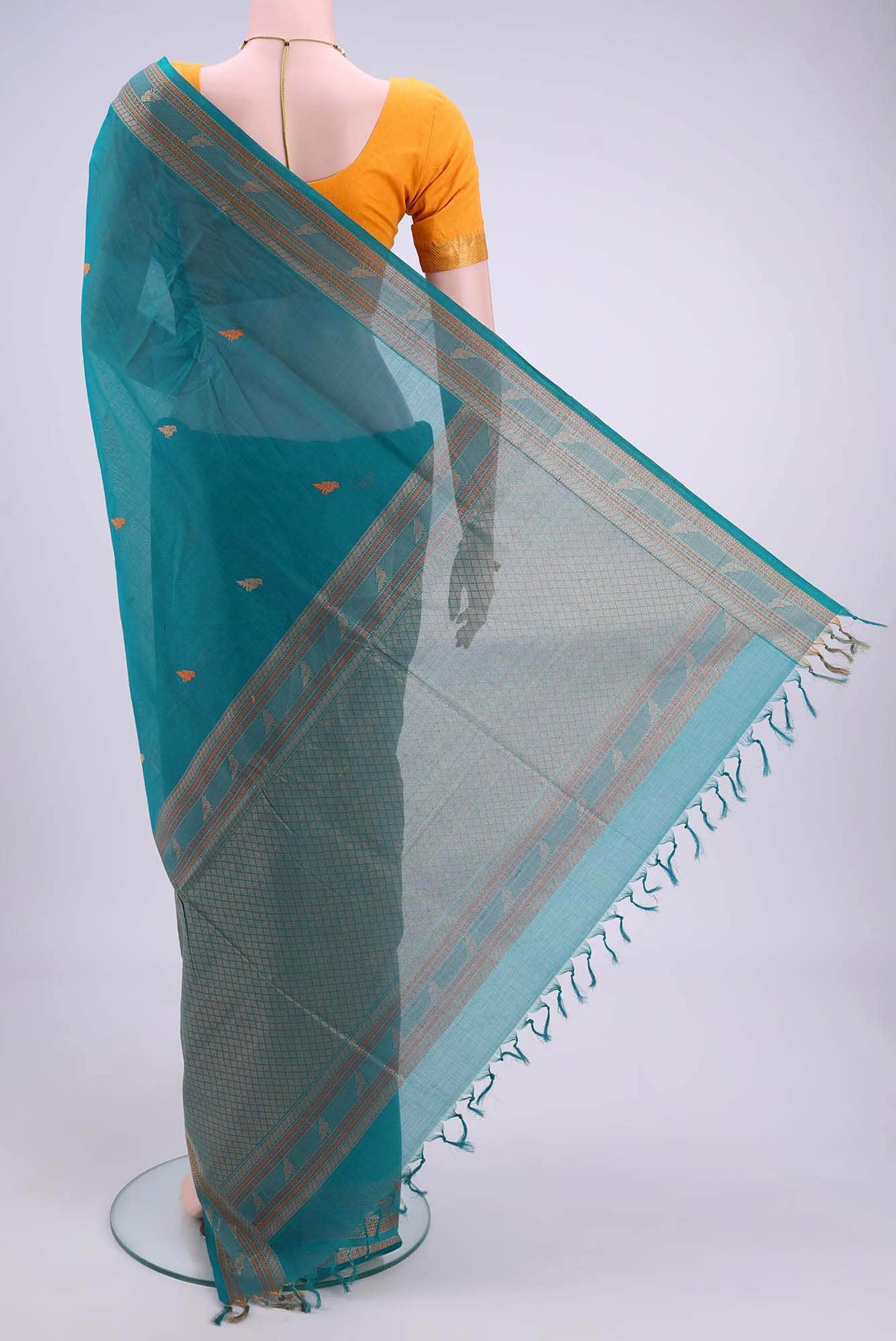 Blue Coimbatore Cotton Saree - Image 3