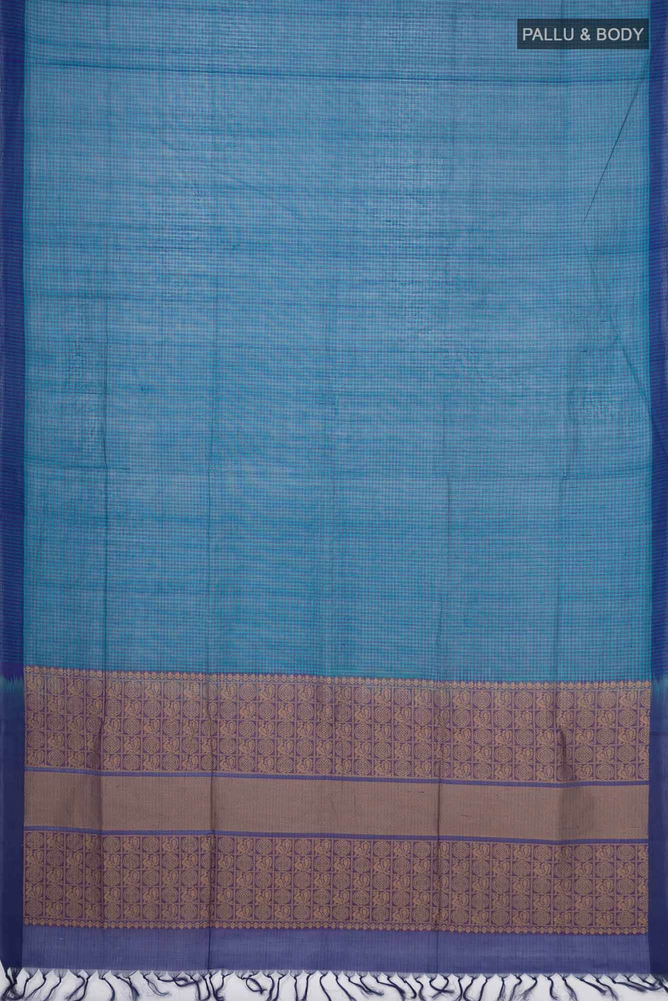 Blue Coimbatore Cotton Saree - Image 2