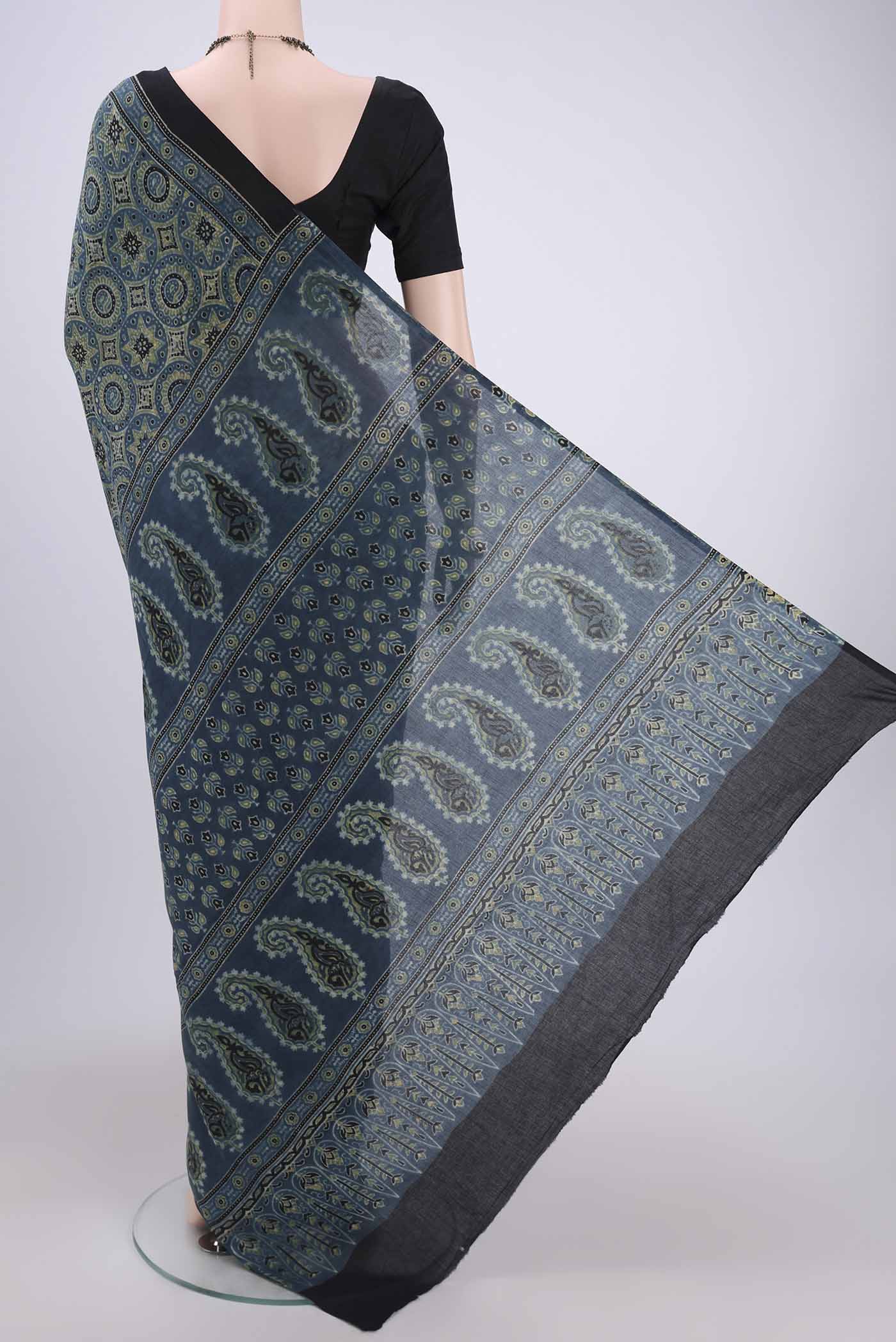 Blue Cotton Saree - Image 3