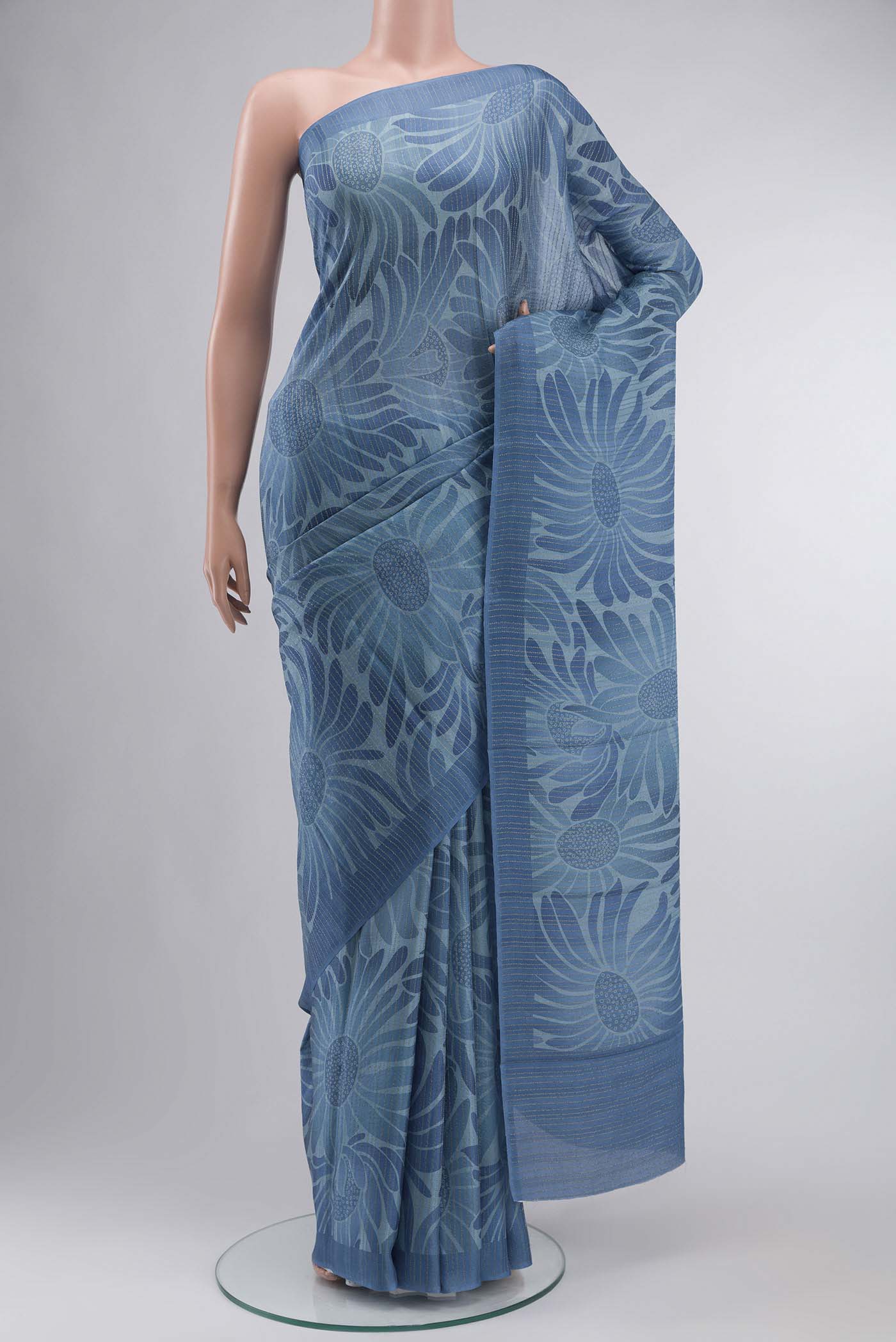 Blue Crepe Saree