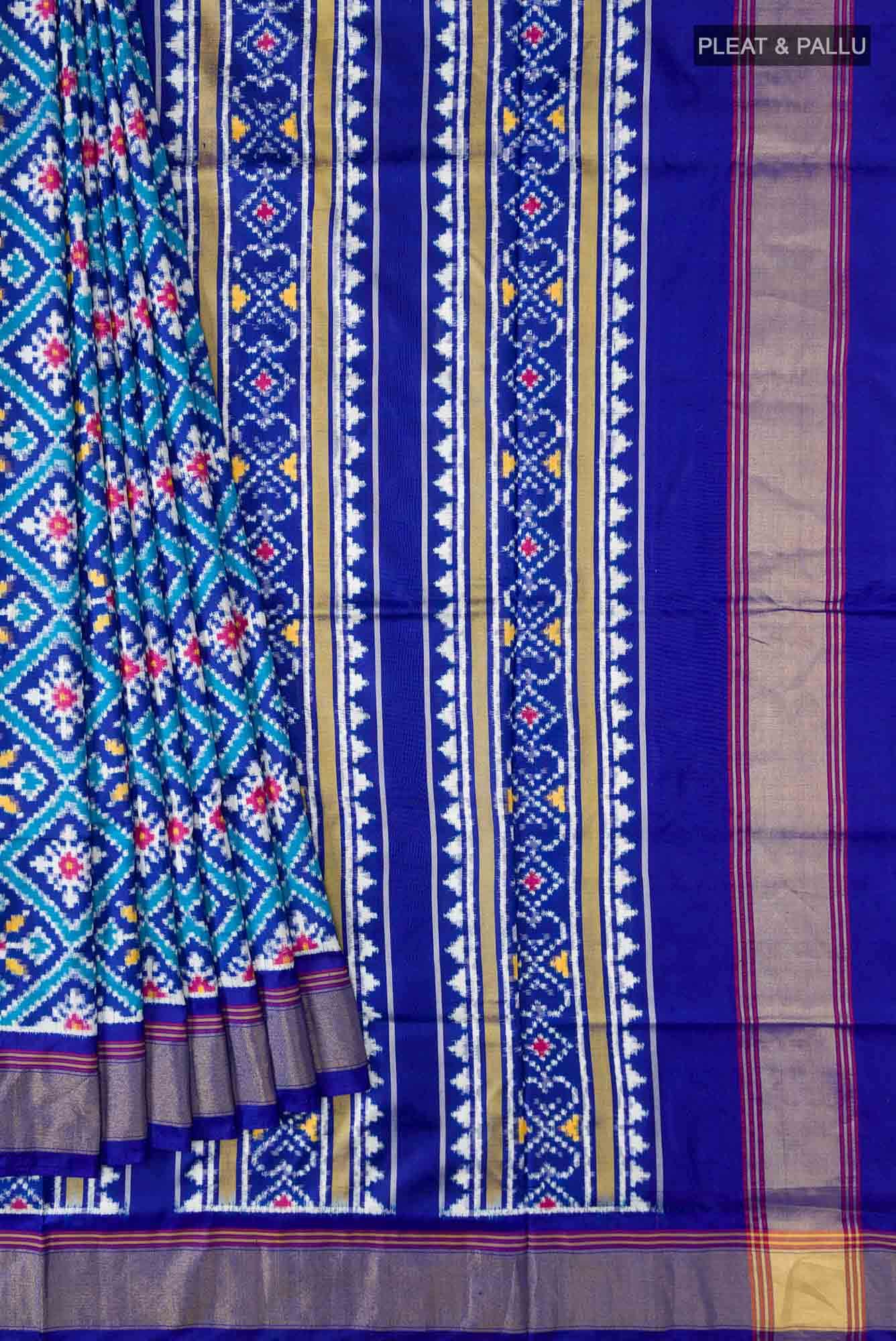 Blue Double Ikat Saree - Image 2