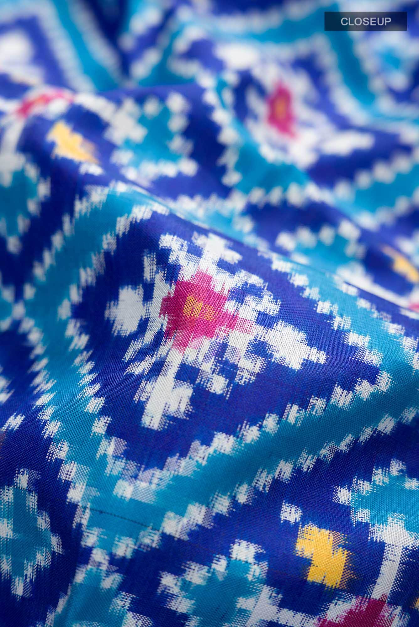 Blue Double Ikat Saree - Image 3