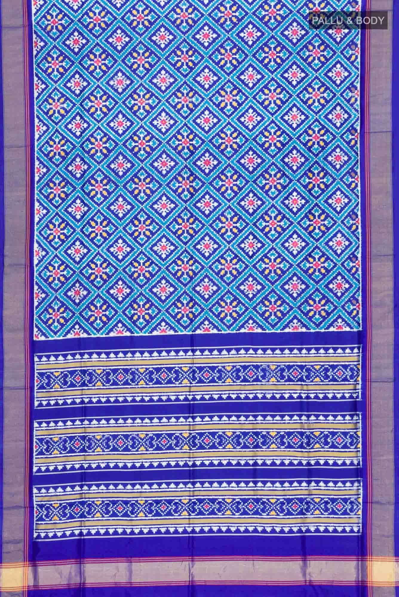 Blue Double Ikat Saree - Image 4