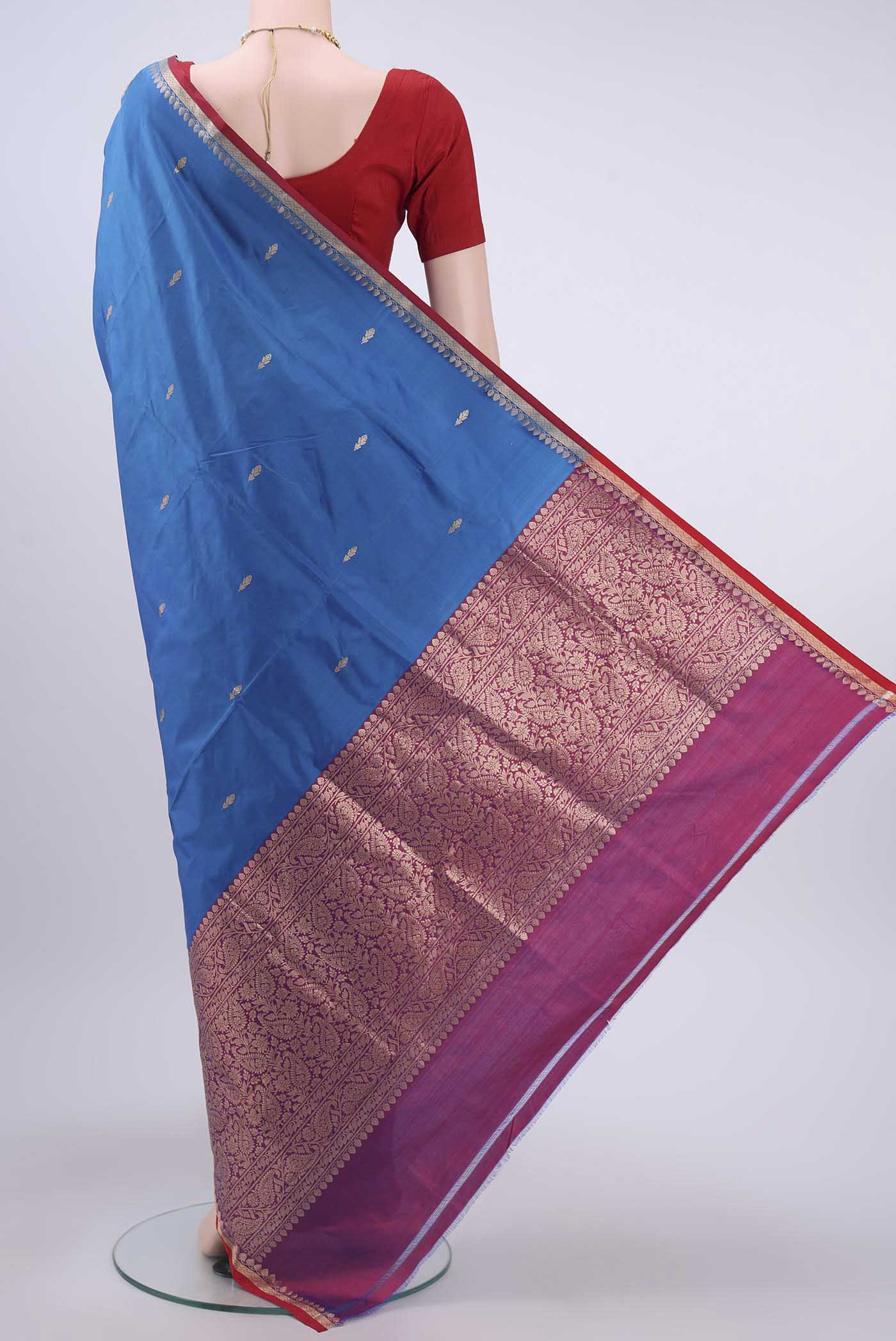 Blue Dual Tone Banarasi Katan Silk Saree - Image 3