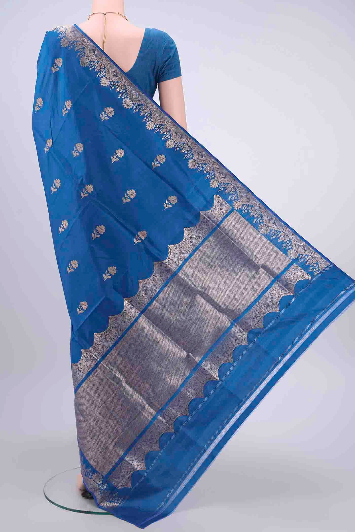 Blue Dual Tone Banarasi Katan Silk Saree - Image 3