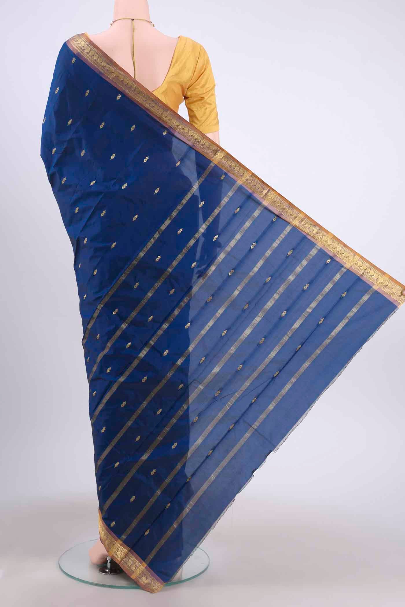 Blue Dual Tone Blended Bangalore Silk Saree - Image 3