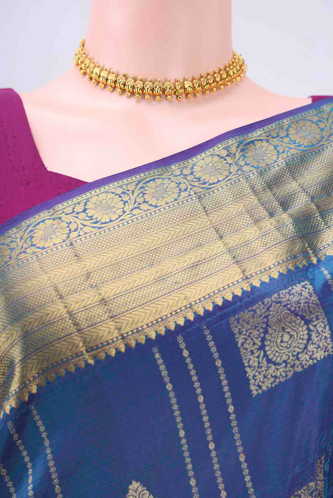 Blue Dual Tone Blended Bangalore Silk Saree - Image 2