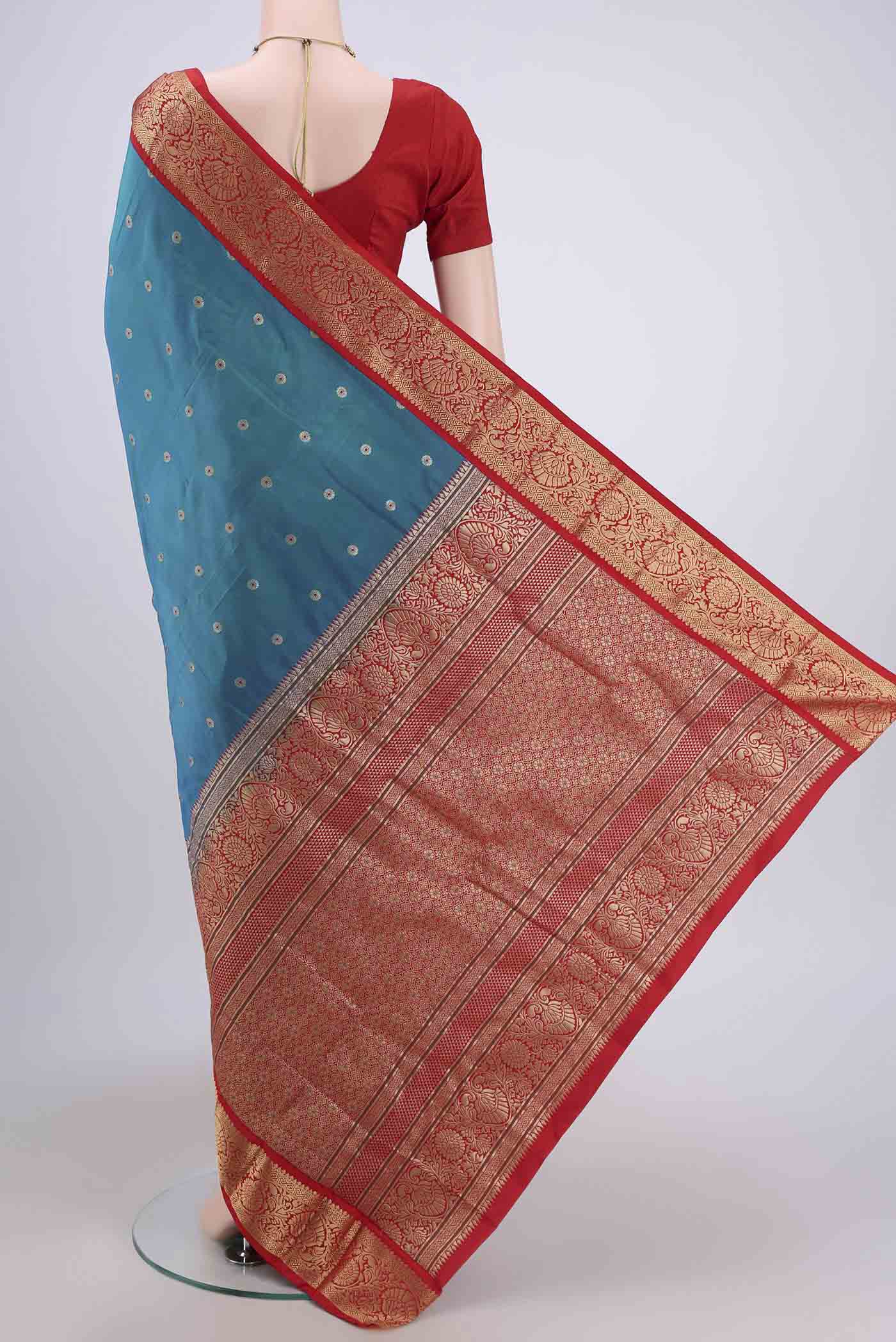 Blue Blended Bangalore Silk Saree - Image 3