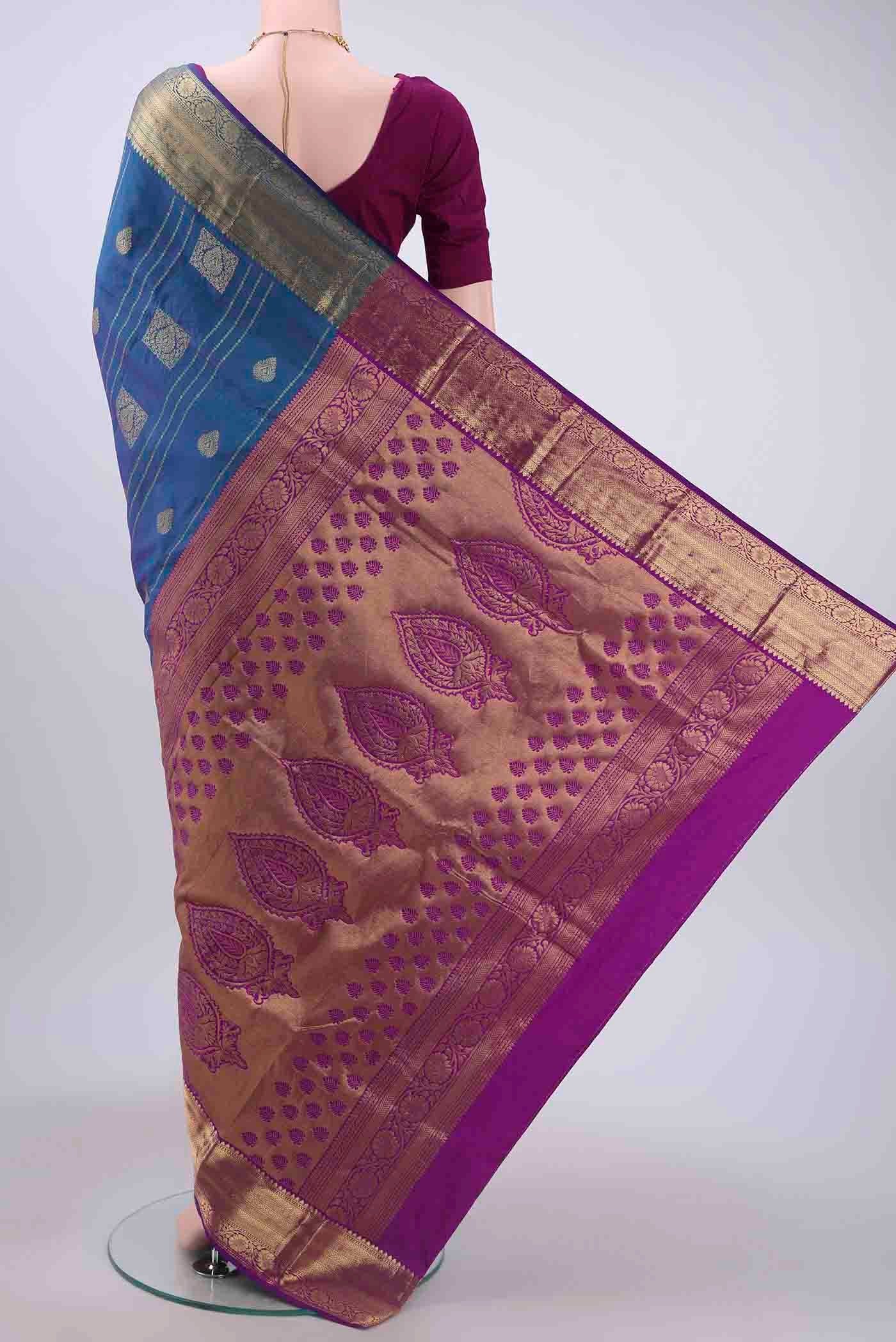 Blue Dual Tone Blended Bangalore Silk Saree - Image 3