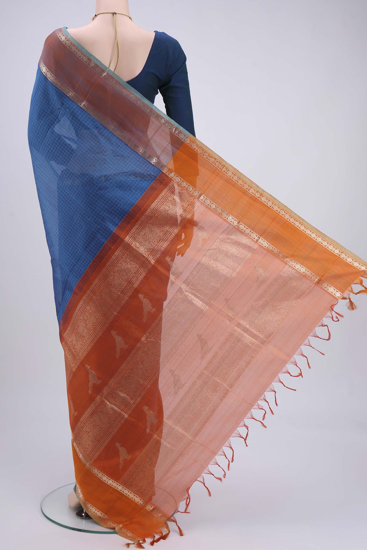 Blue Coimbatore Silk Cotton Saree - Image 3