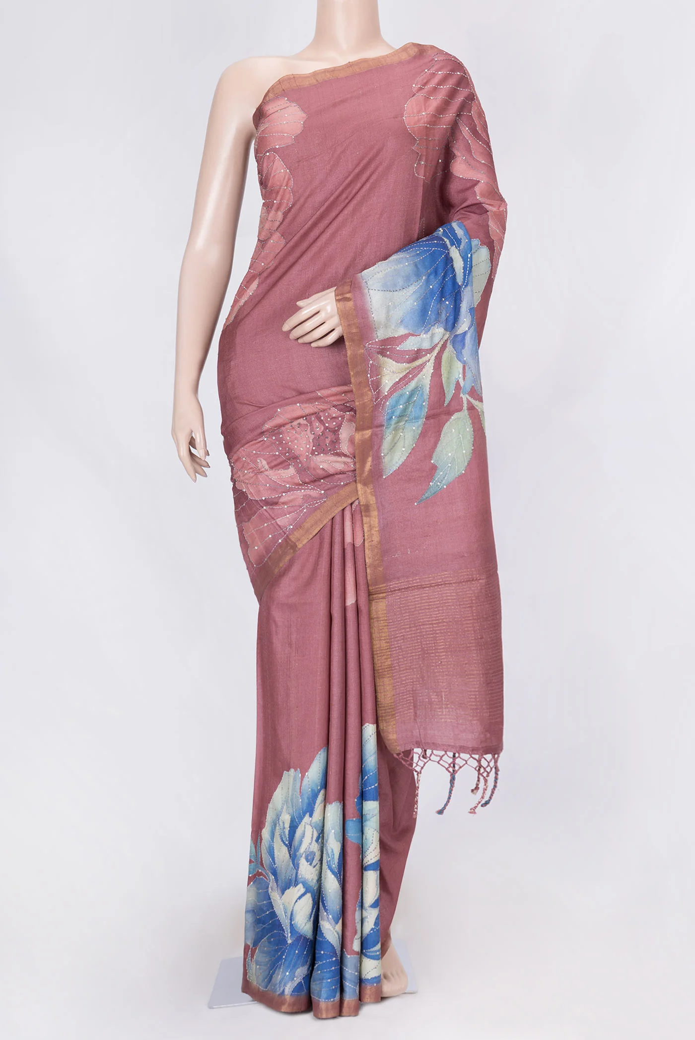 Blue Dual Tone Blended Tussar Silk Saree