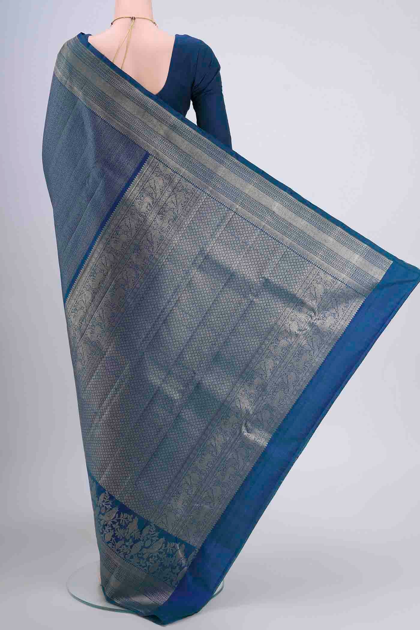 Blue Dual Tone Kanchipuram Saree - Image 3