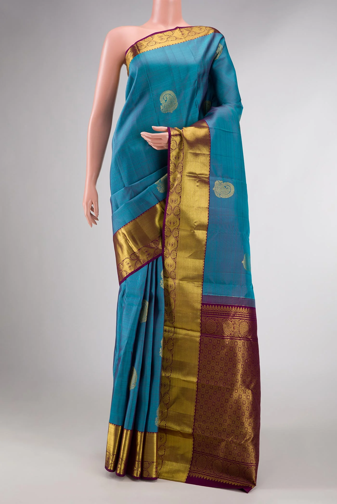 Blue Dual Tone Kanjivaram Silk Saree