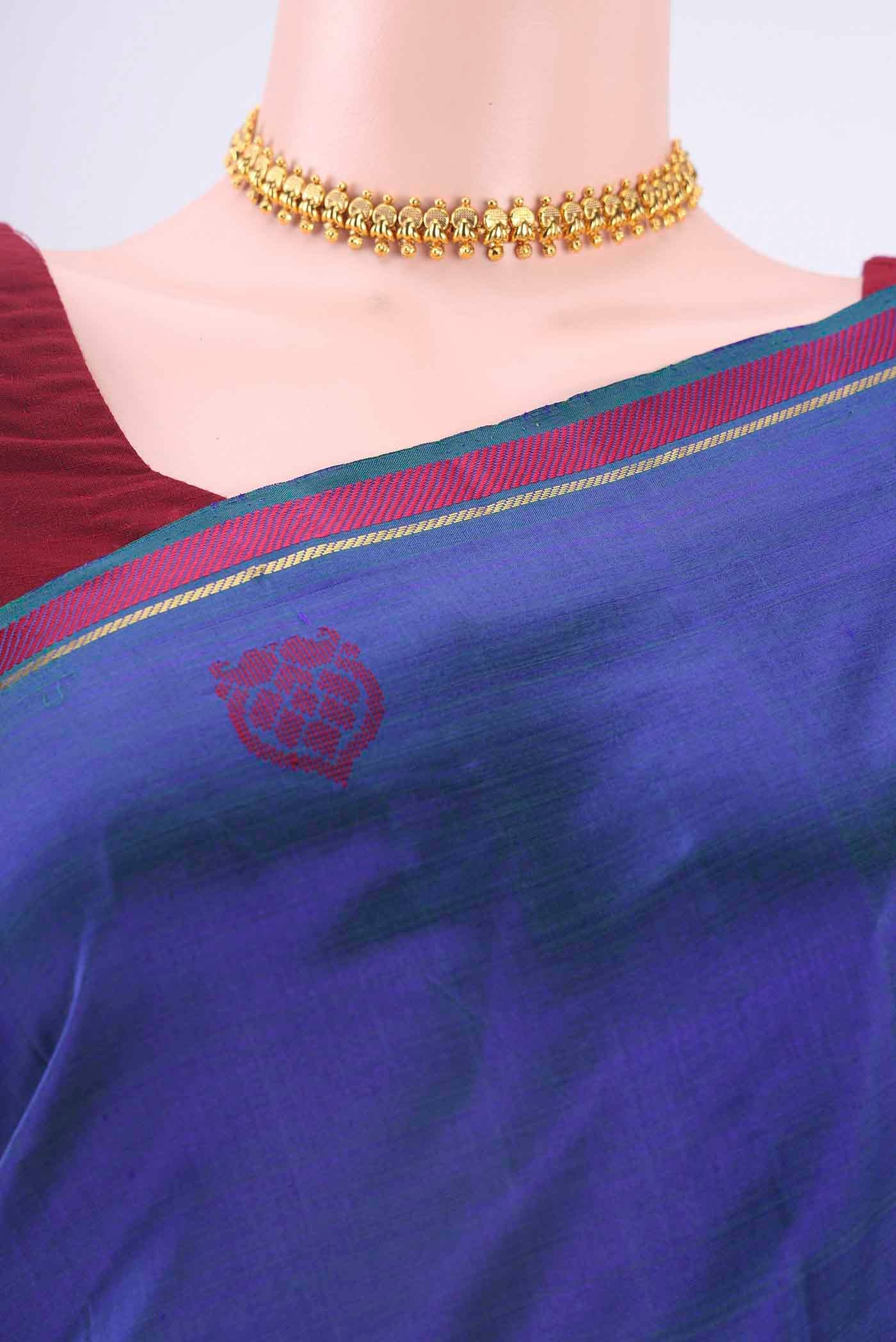 Blue Dual Tone Kanchipuram Silk Saree - Image 2