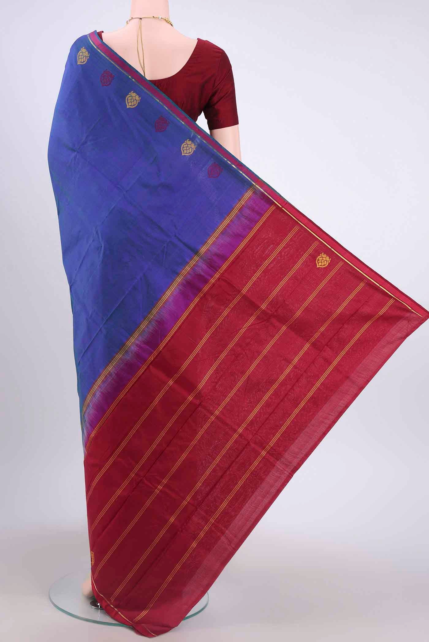 Blue Dual Tone Kanchipuram Silk Saree - Image 3