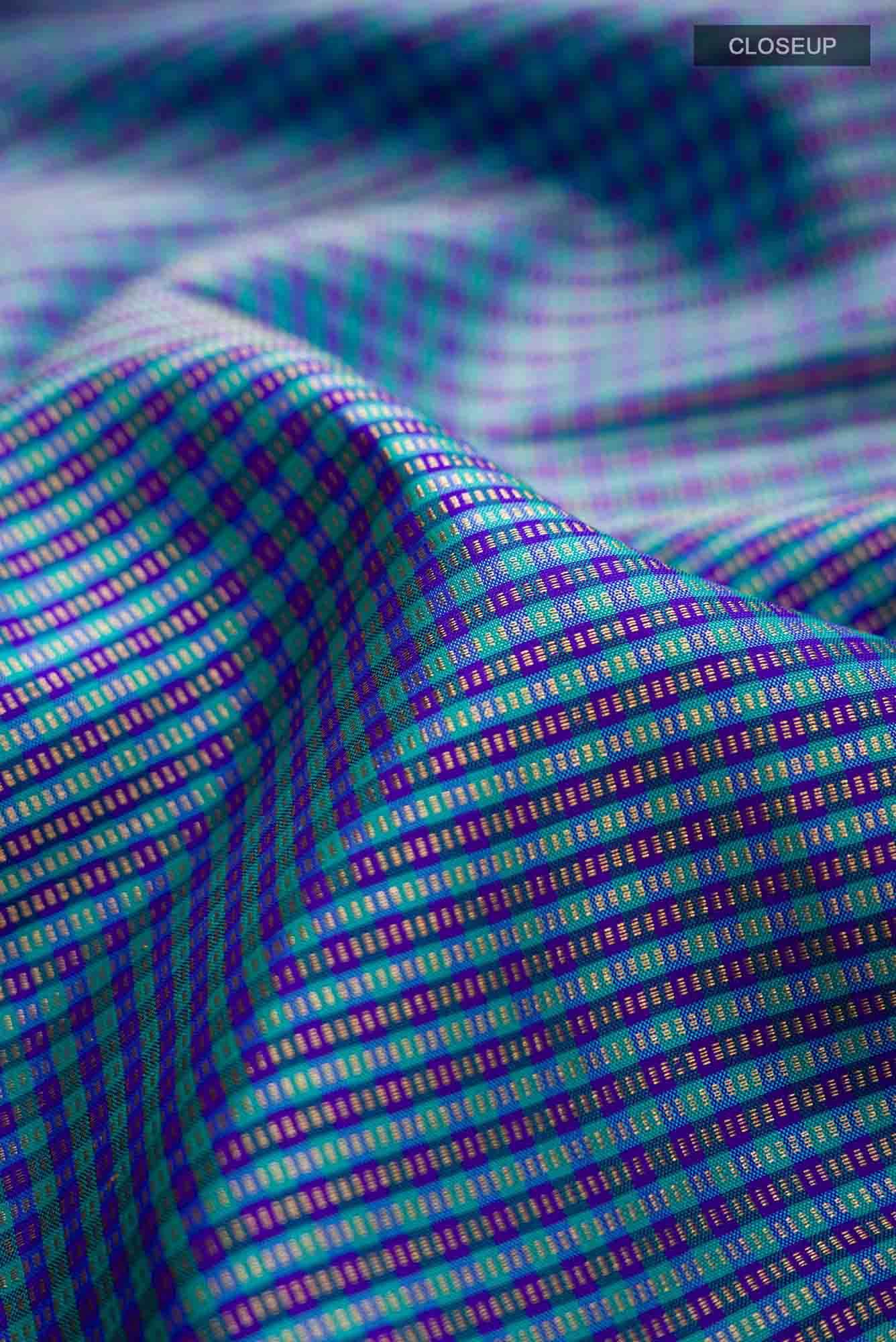 Blue Dual Tone Kanchipuram Silk Saree - Image 3
