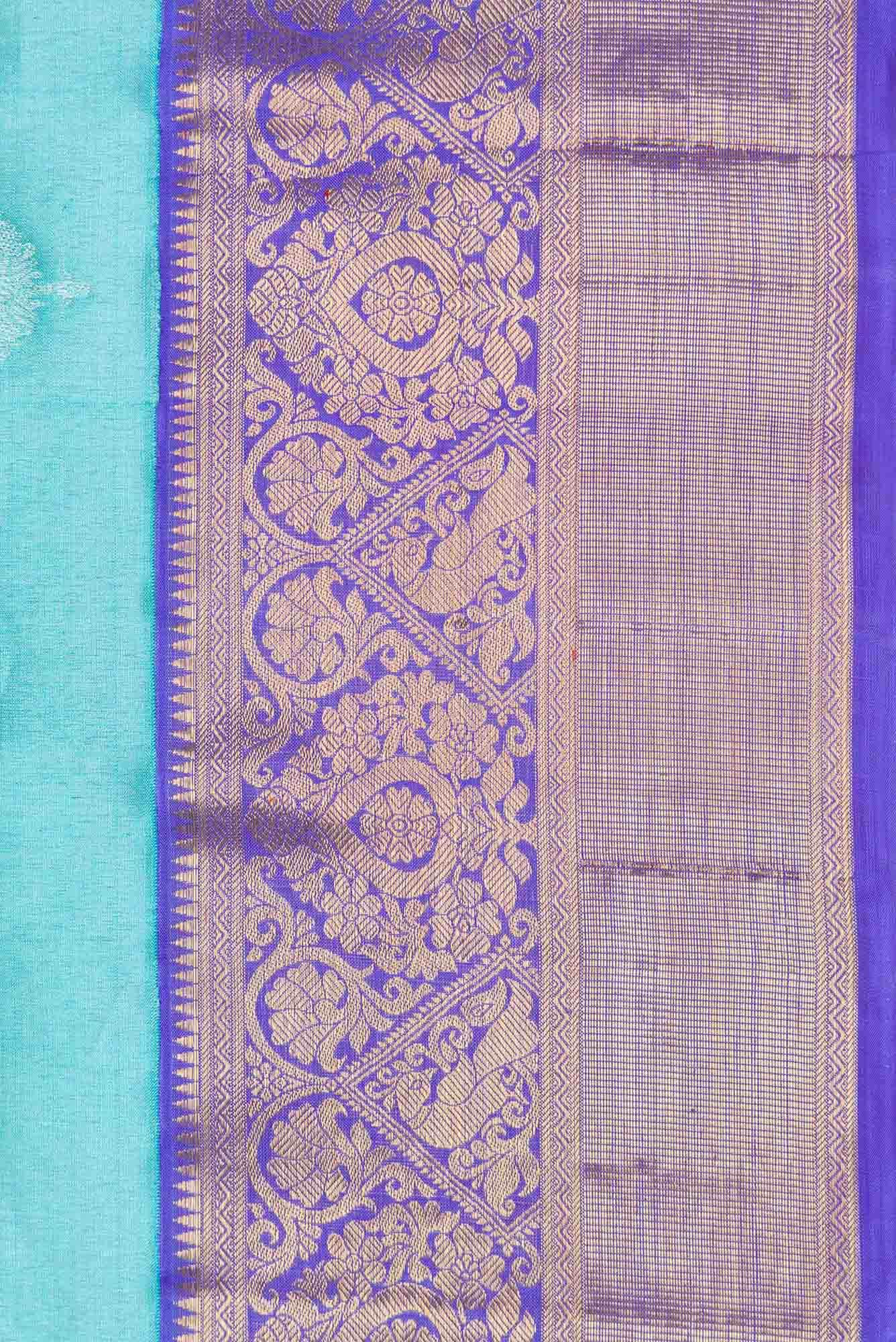 Pure Silk Pure Zari Blue Dual Tone Kanjivaram Tissue Saree - Image 5