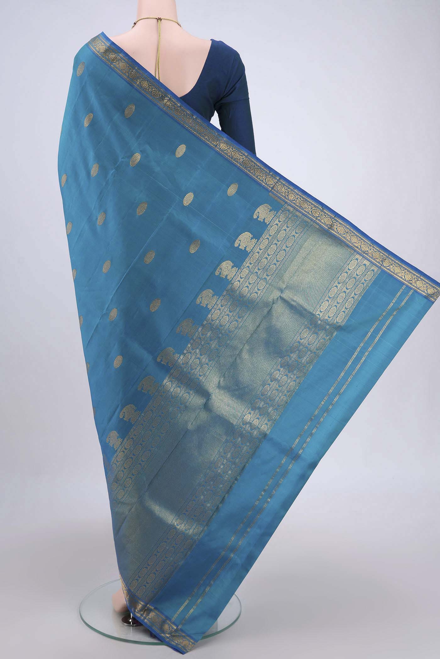 Blue Kanjivaram Silk Saree - Image 3