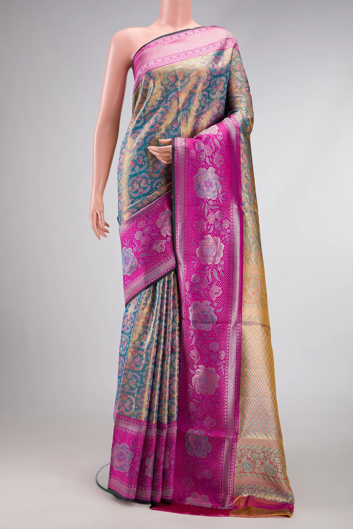 Blue Dual Tone Kanjivaram Tissue Silk Saree