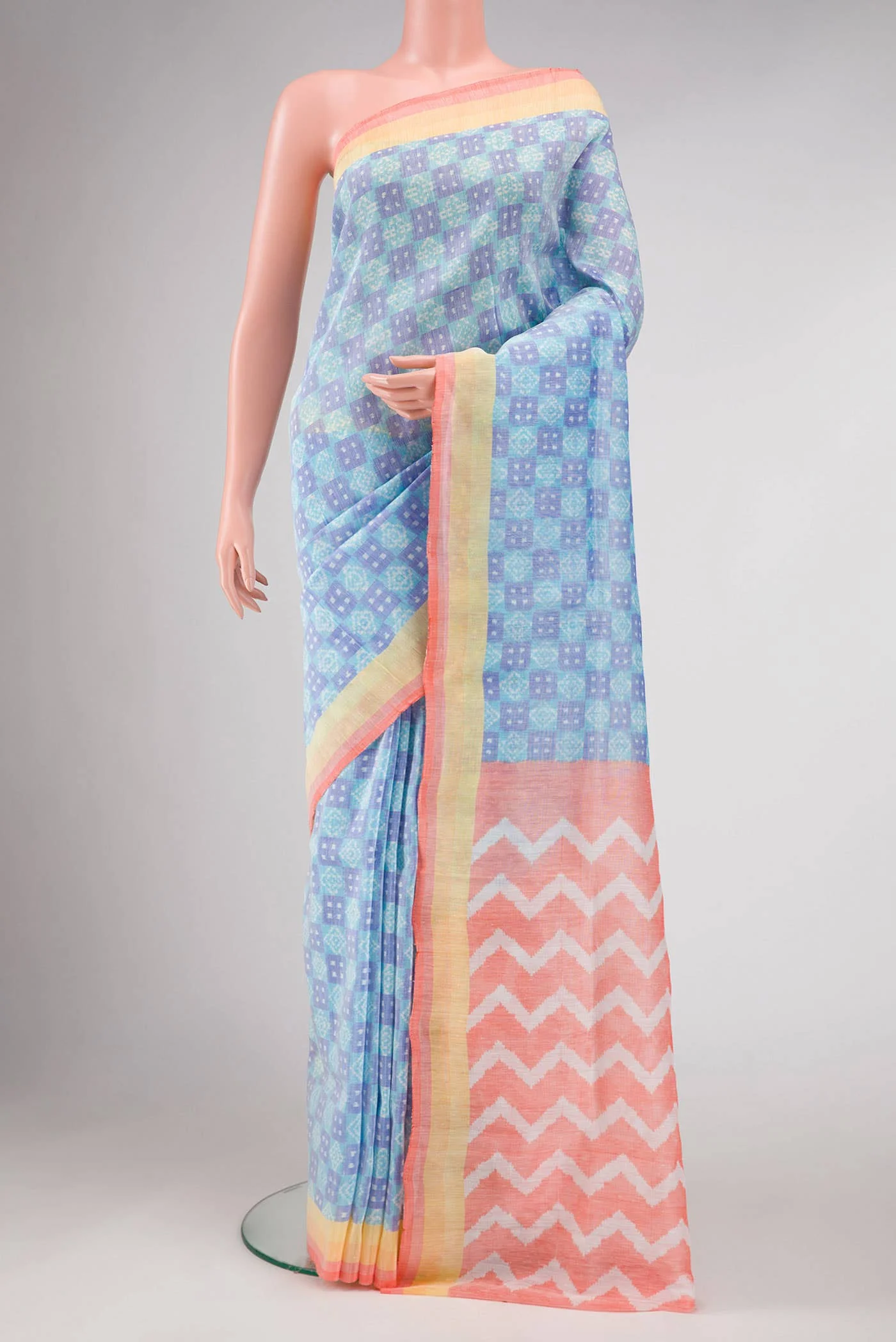 Blue Dual Tone Linen Saree