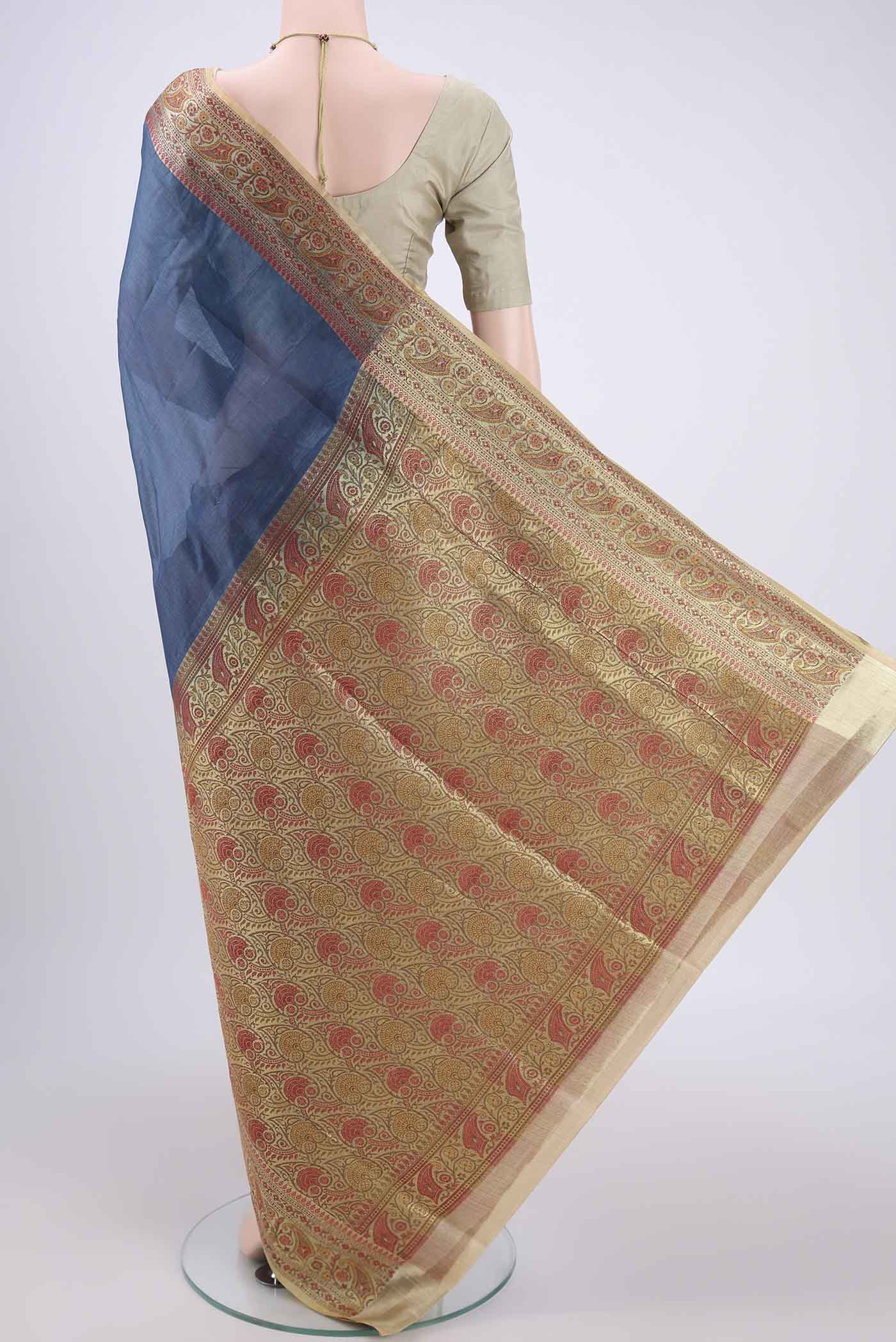 Blue Banarasi Tussar Silk Saree - Image 3