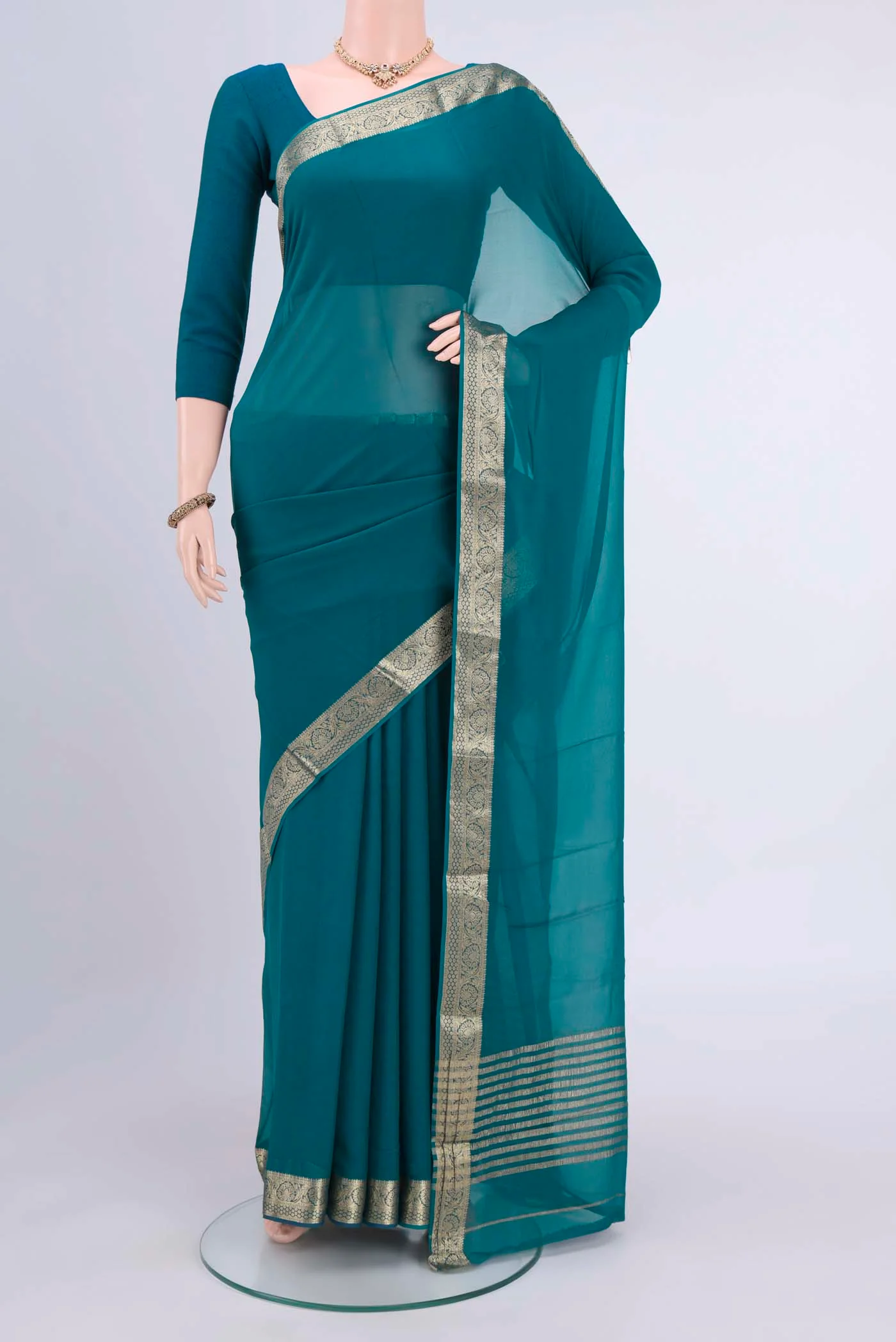 Blue Dual Tone Mysore Chiffon Saree
