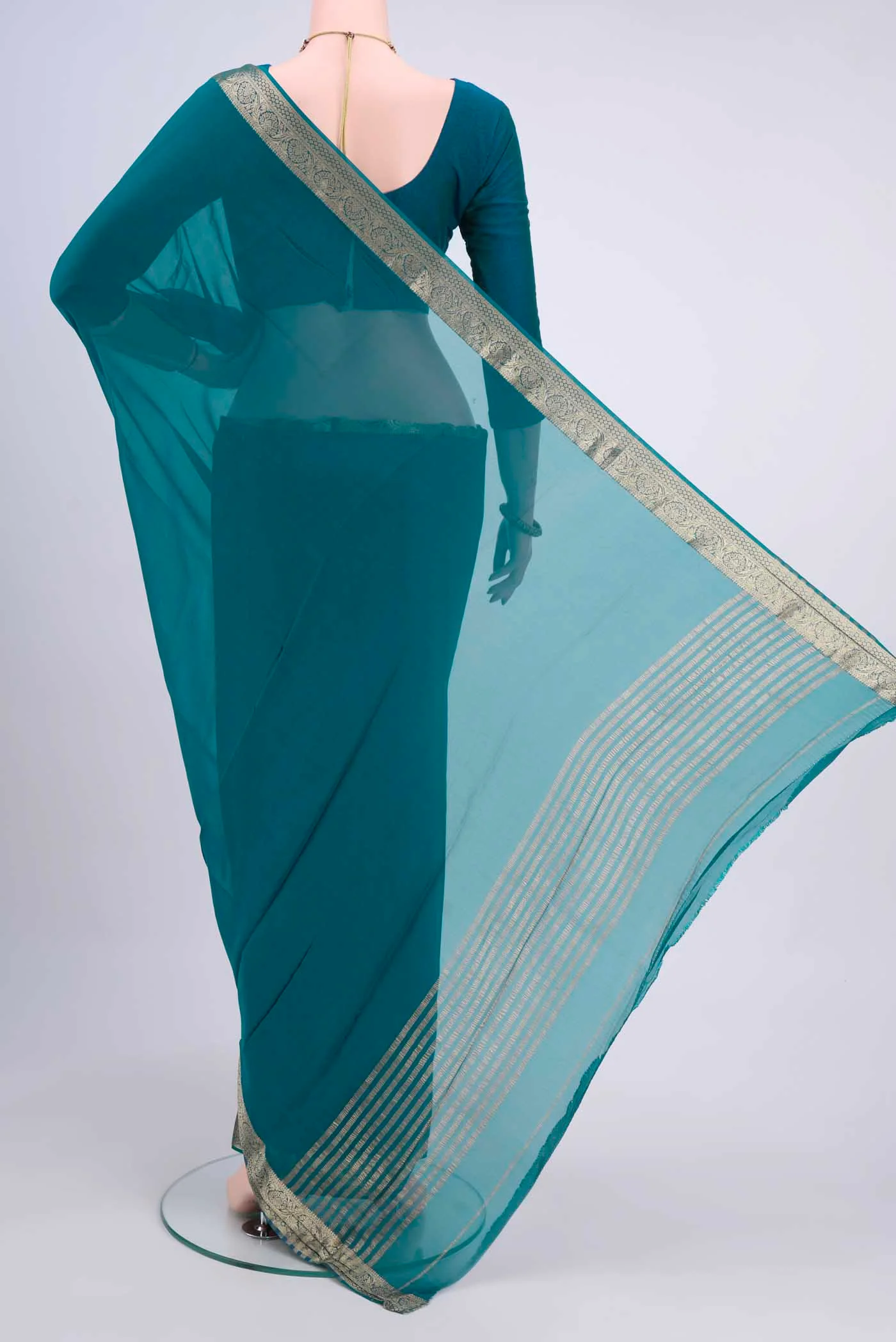 Blue Dual Tone Mysore Chiffon Saree - Image 3