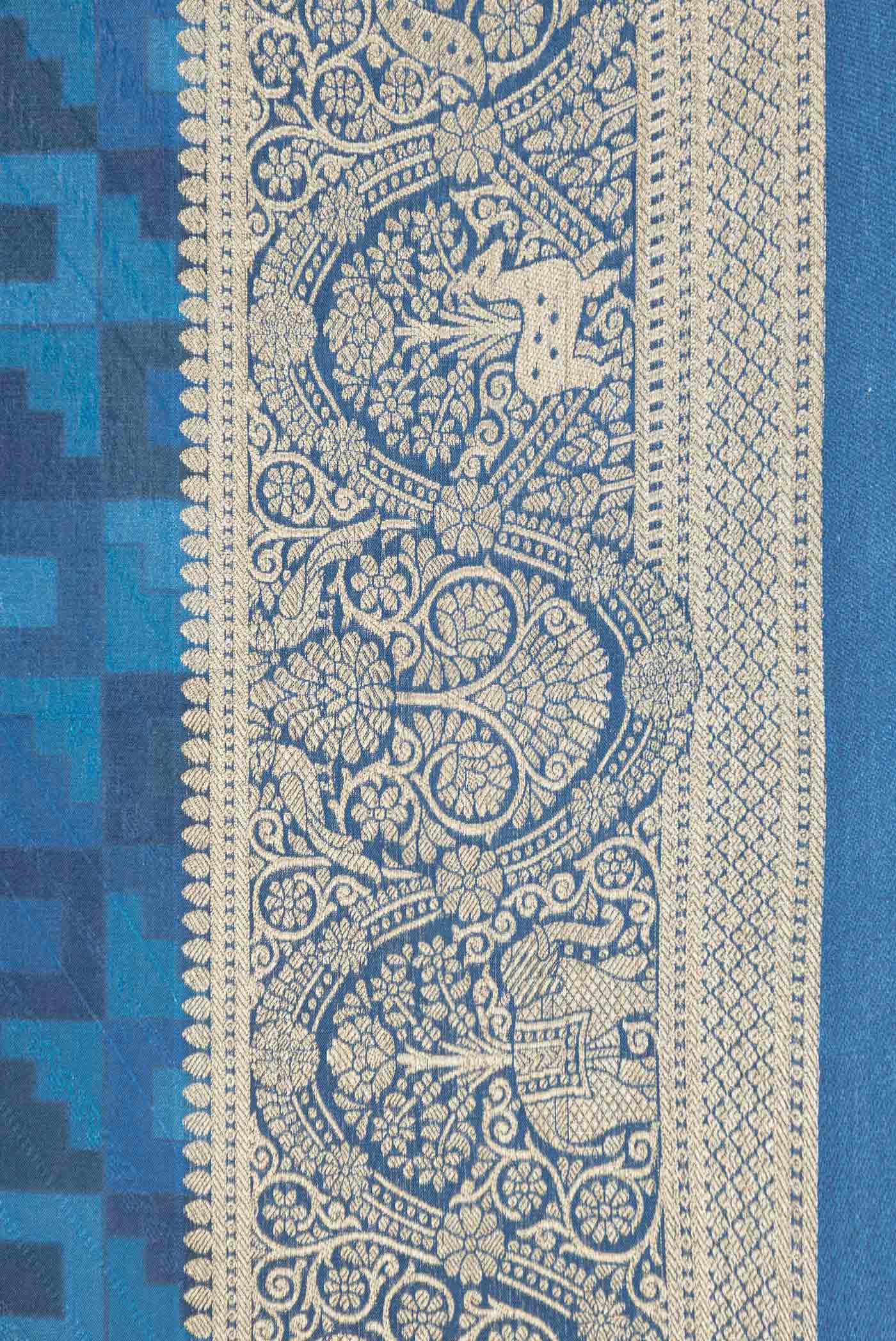 Blue Dual Tone Mysore Crepe Saree - Image 3