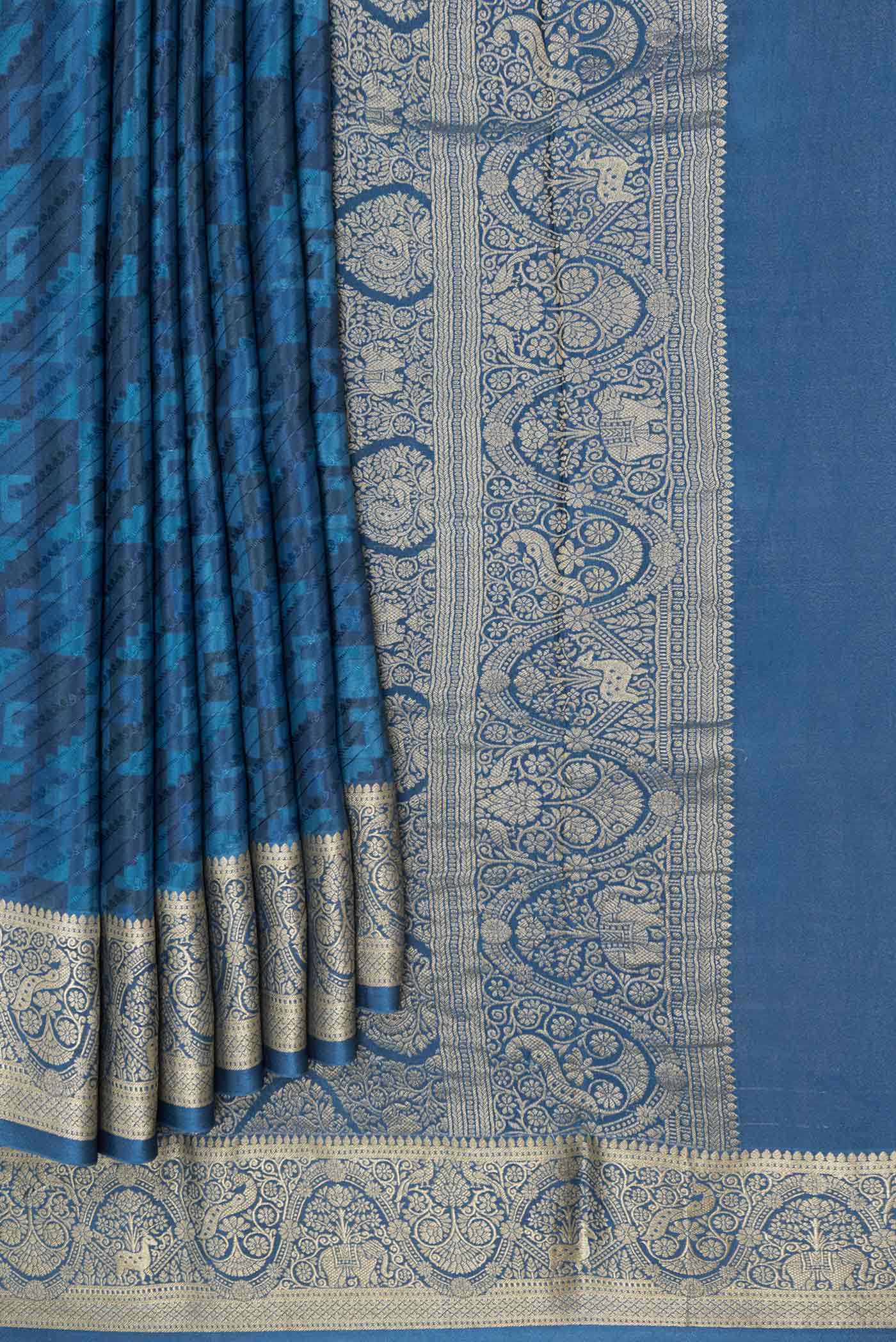 Blue Dual Tone Mysore Crepe Saree - Image 4